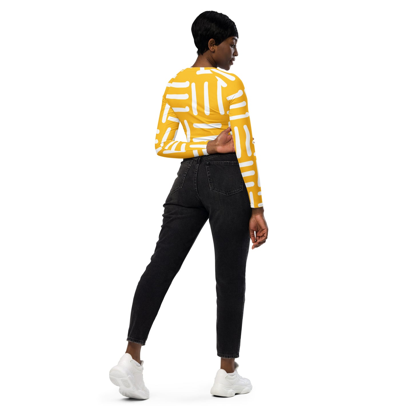 Bespoke Print II - Yellow and White - Recycled long-sleeve crop top