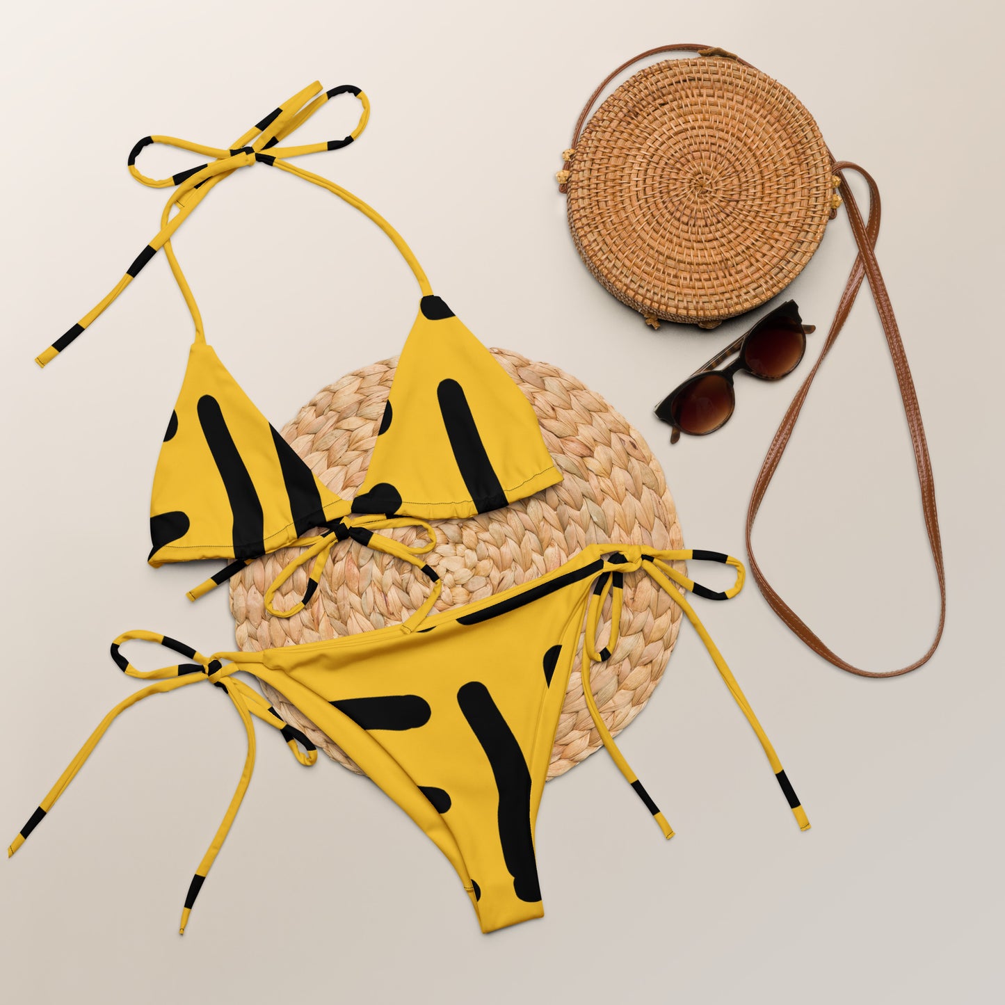 Bespoke Print II - Yellow and Black - All-over print recycled string bikini