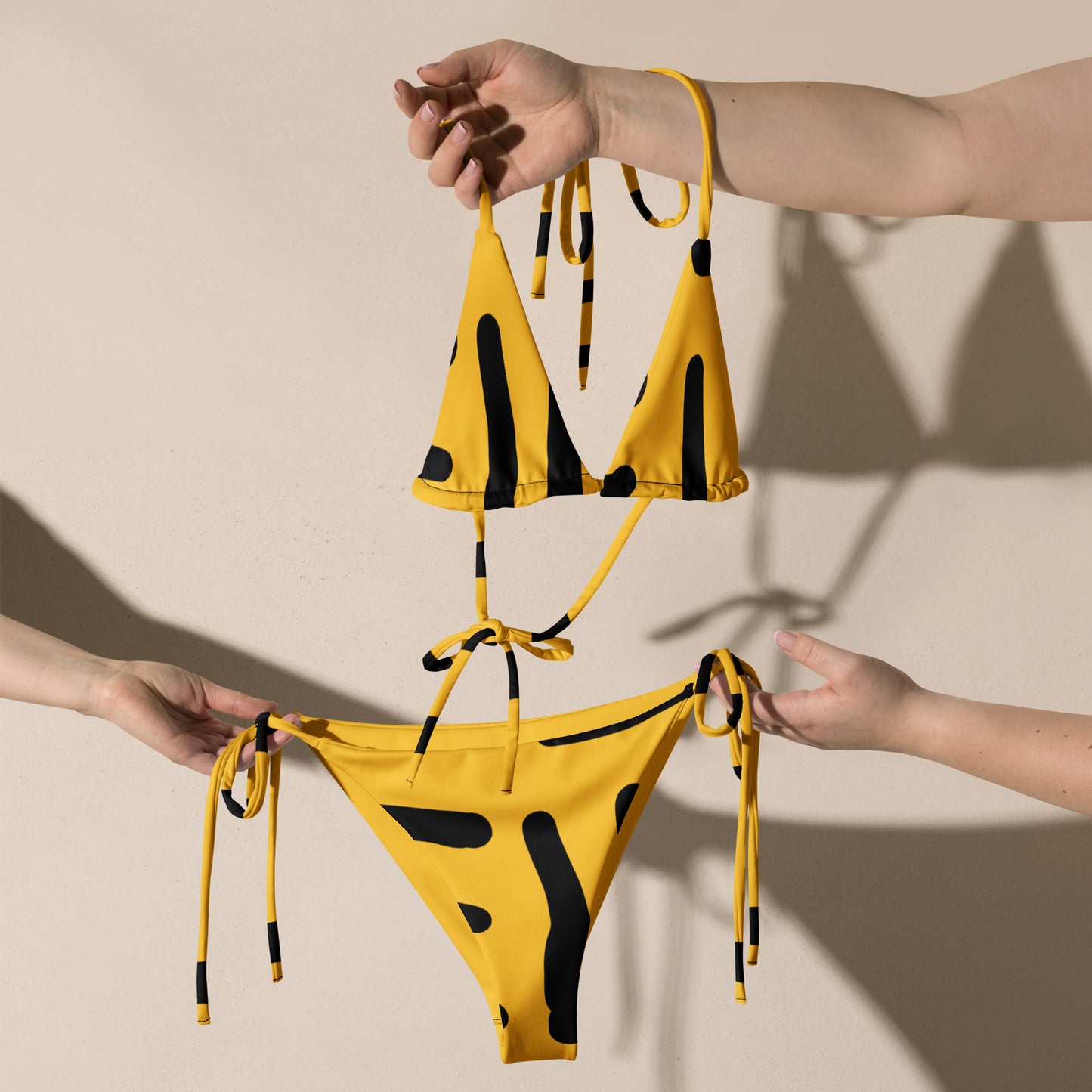 Bespoke Print II - Yellow and Black - All-over print recycled string bikini