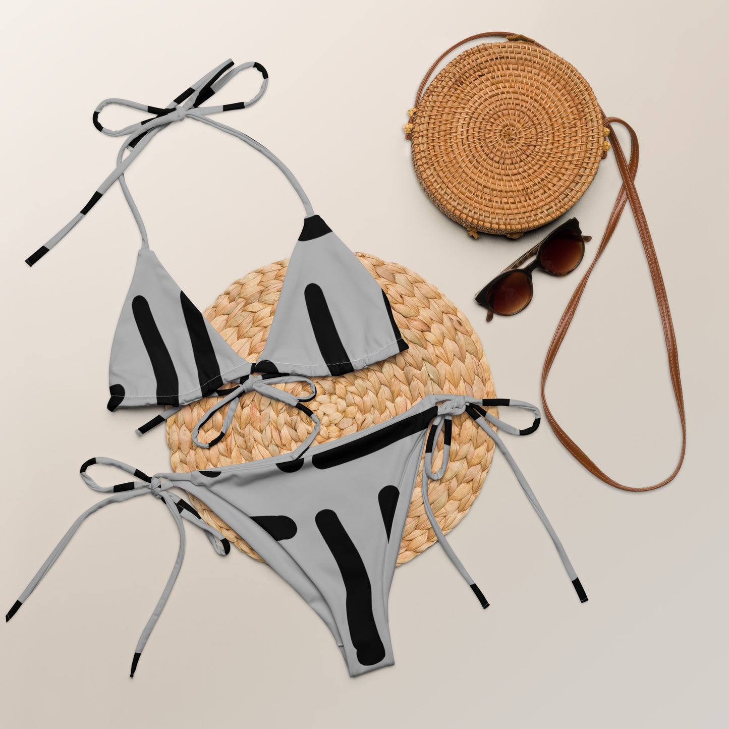 Bespoke Print Ii Grey and Black - All-over print recycled string bikini