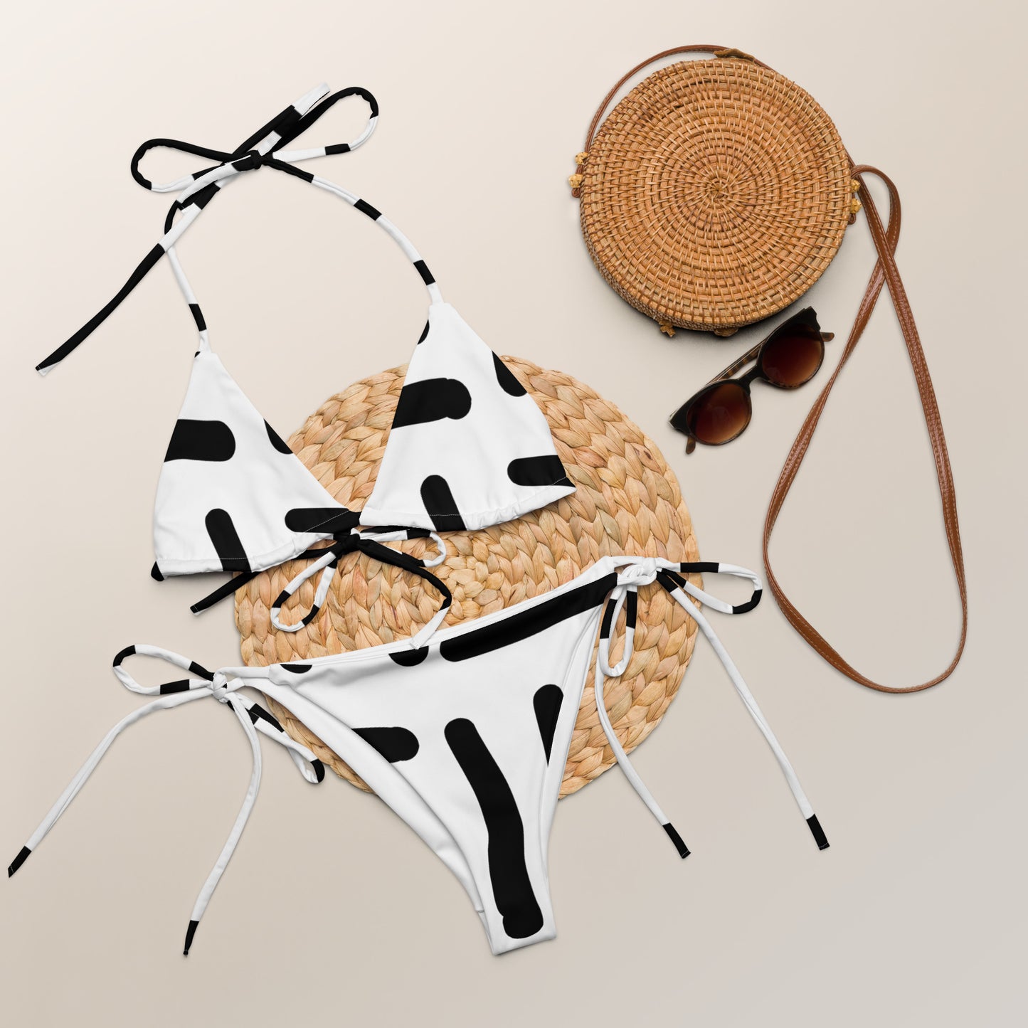 Bespoke Print II - White and Black - All-over print recycled string bikini