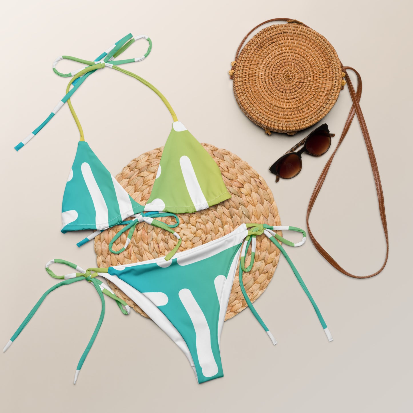 Bespoke Print II - Ombre Turquoise - All-over print recycled string bikini