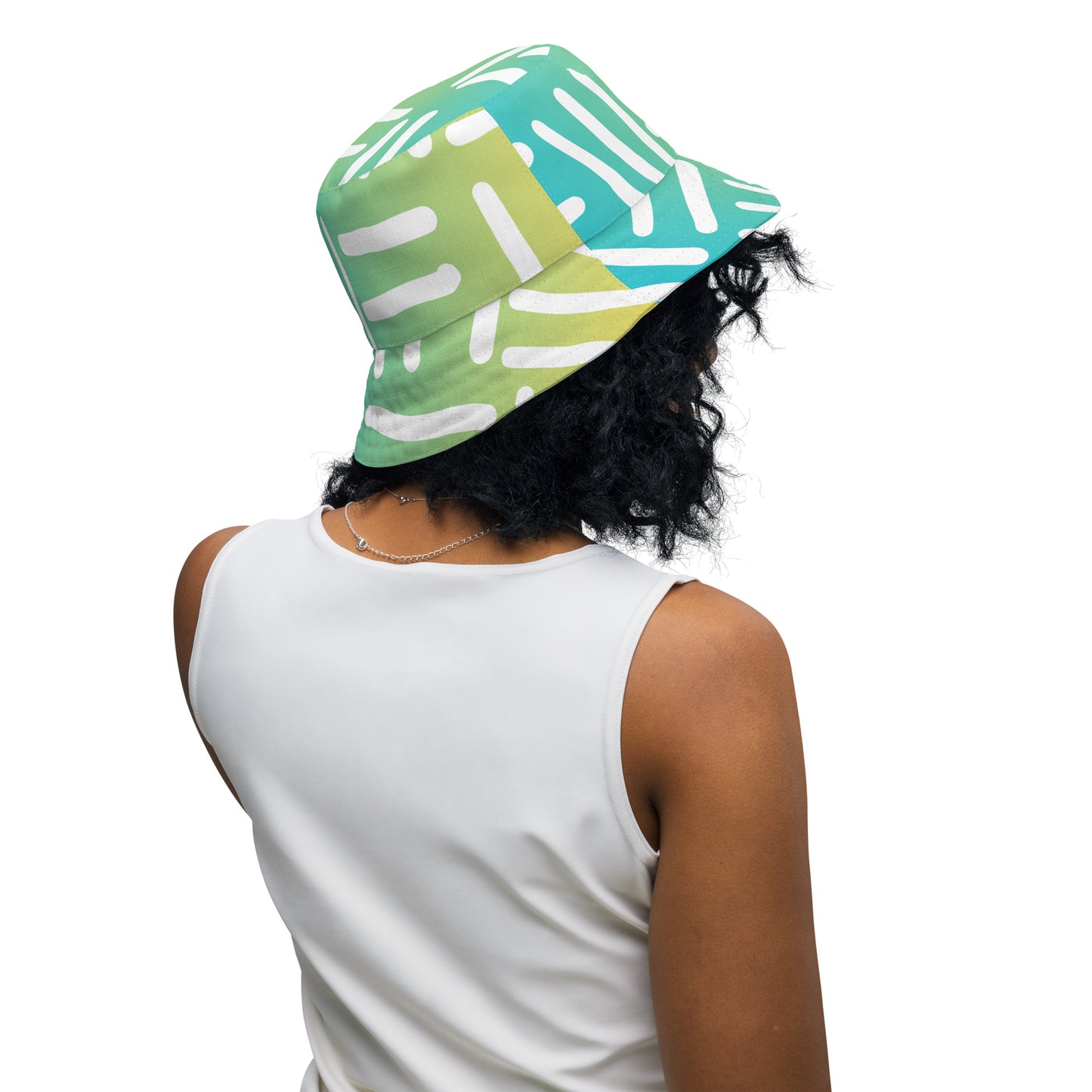 Bespoke Print II - Ombre Turquoise and Yellow - Reversible bucket hat