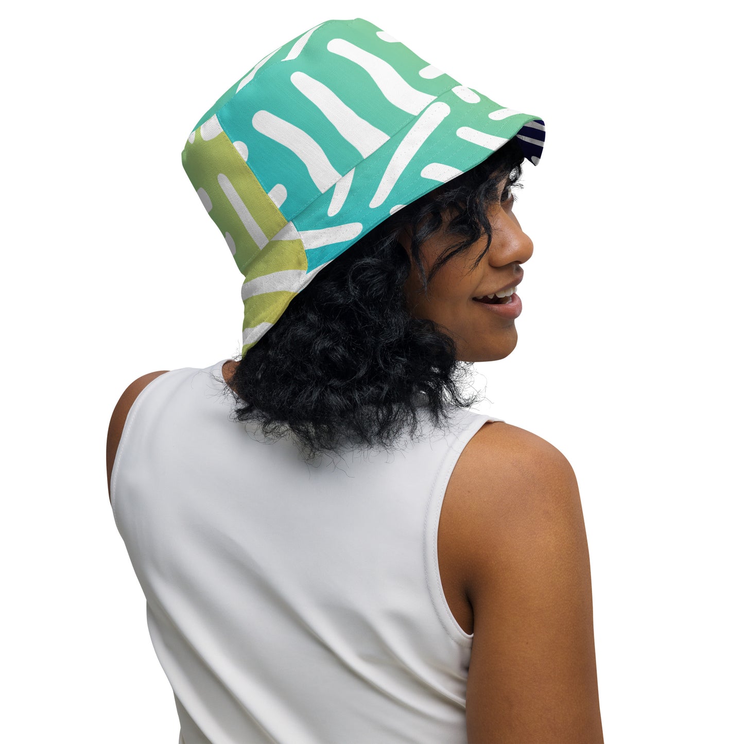 Bespoke Print II - Ombre Turquoise and Yellow - Reversible bucket hat