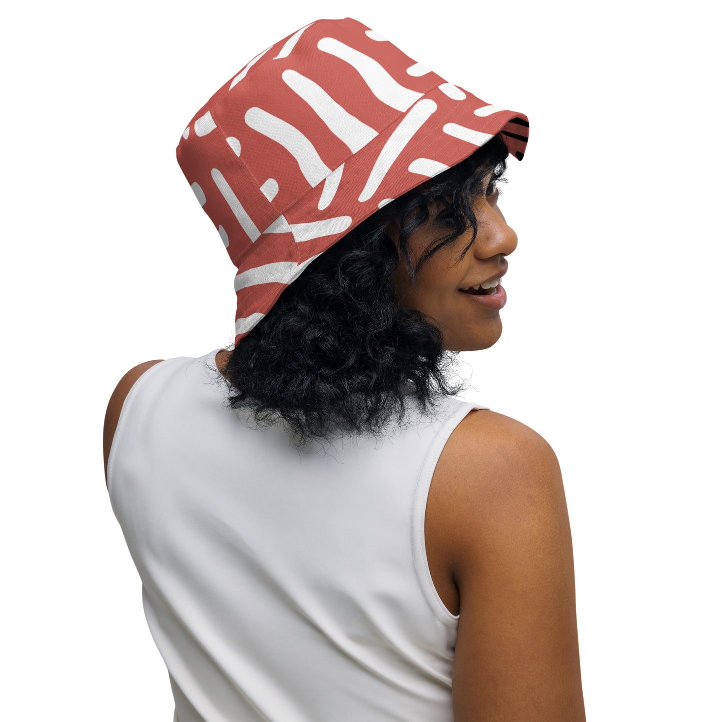 Bespoke Print II - Mauve, White, Black Reversible bucket hat