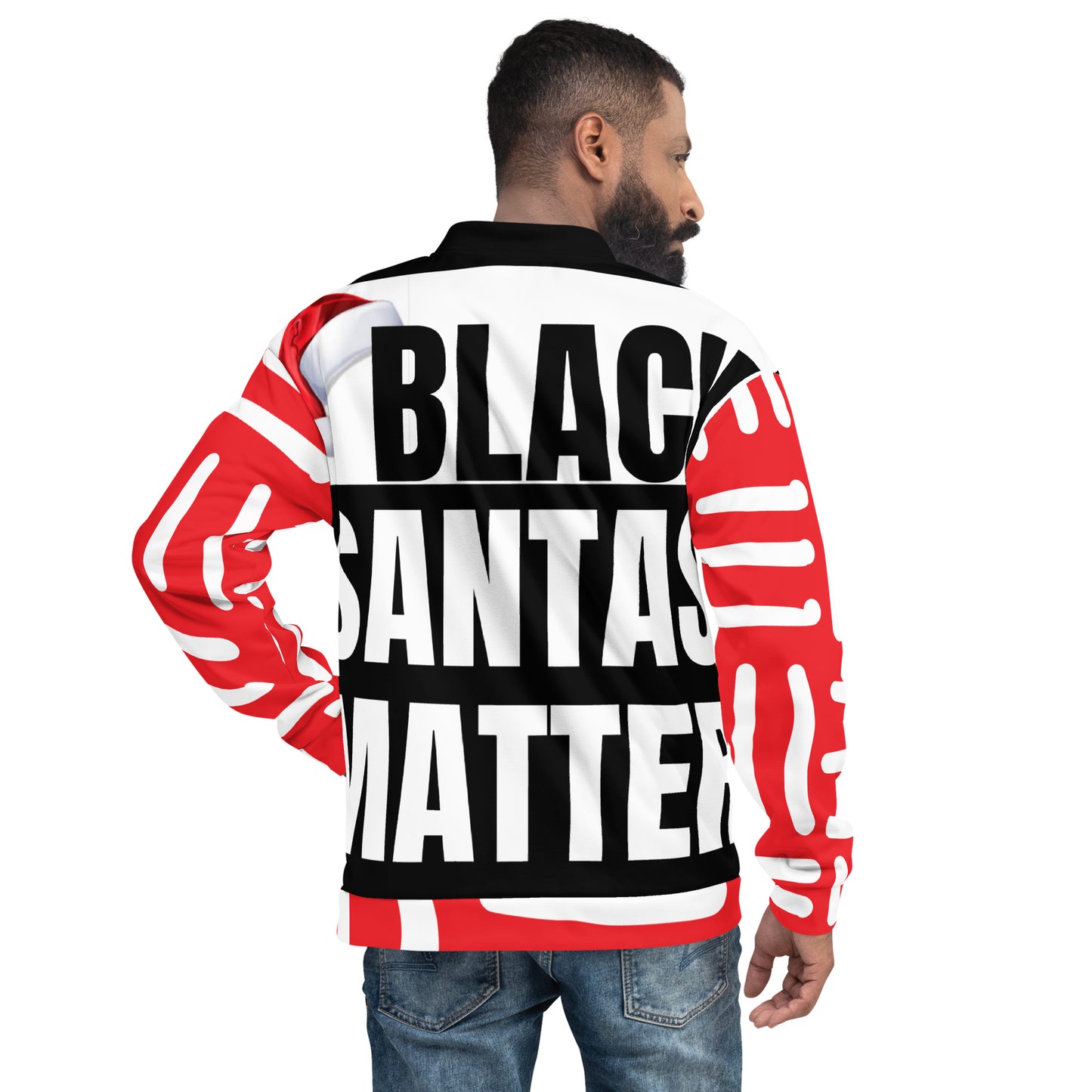 Black Santas Matter- Red and White Unisex Bomber Jacket