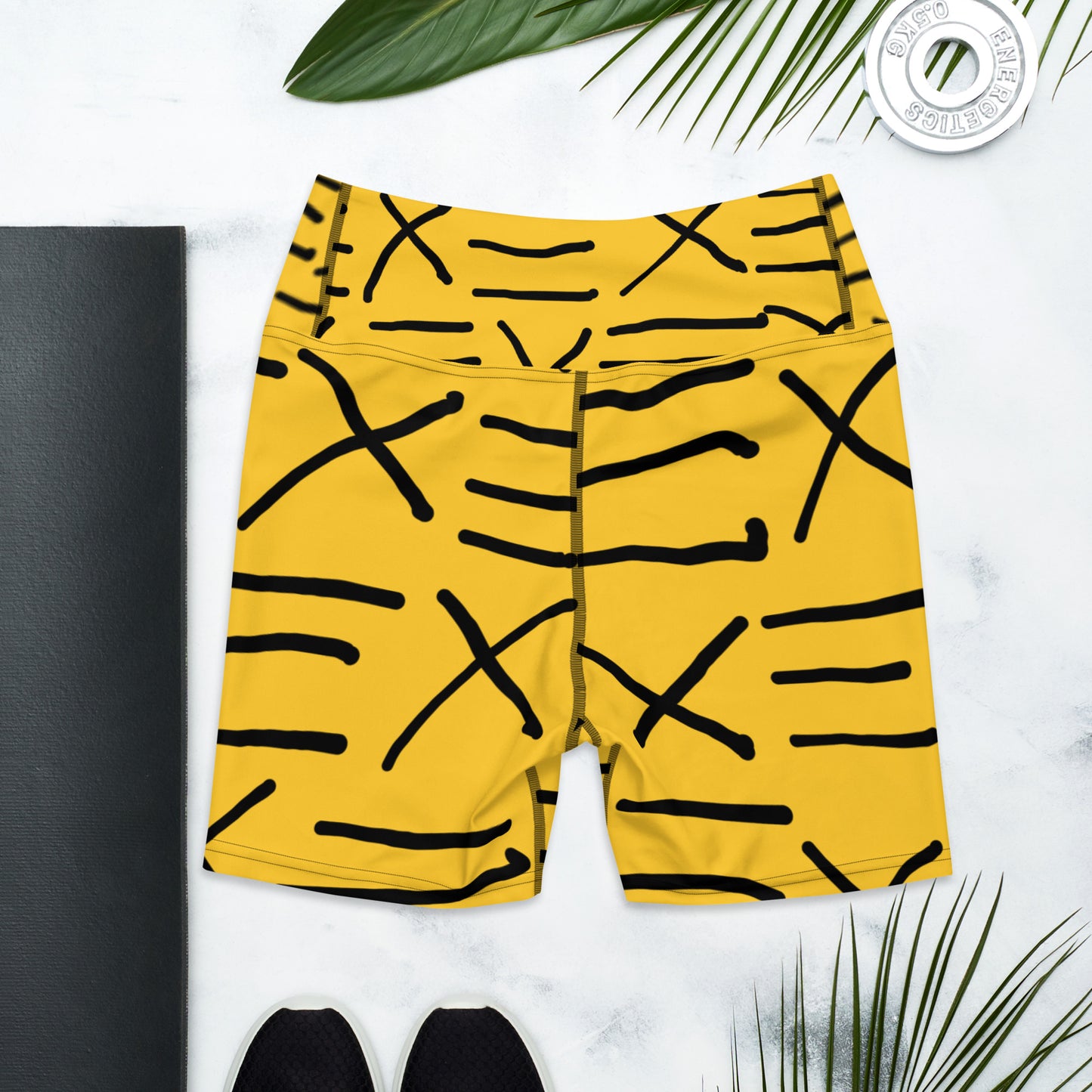 Mud Cloth Inspired Print - Yellow - Yoga Shorts