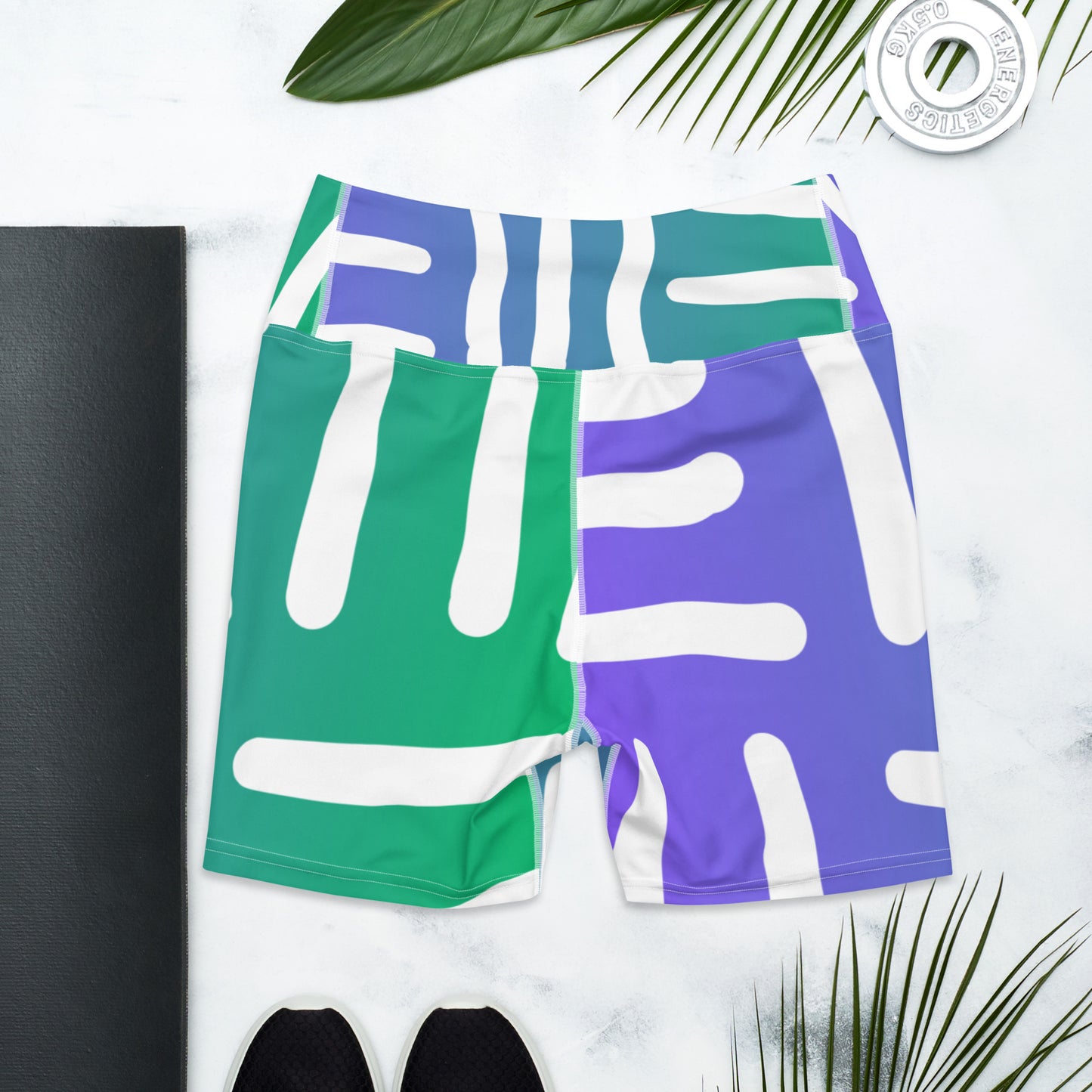 Bespoke Print II Ombre Purple and Green Yoga Shorts