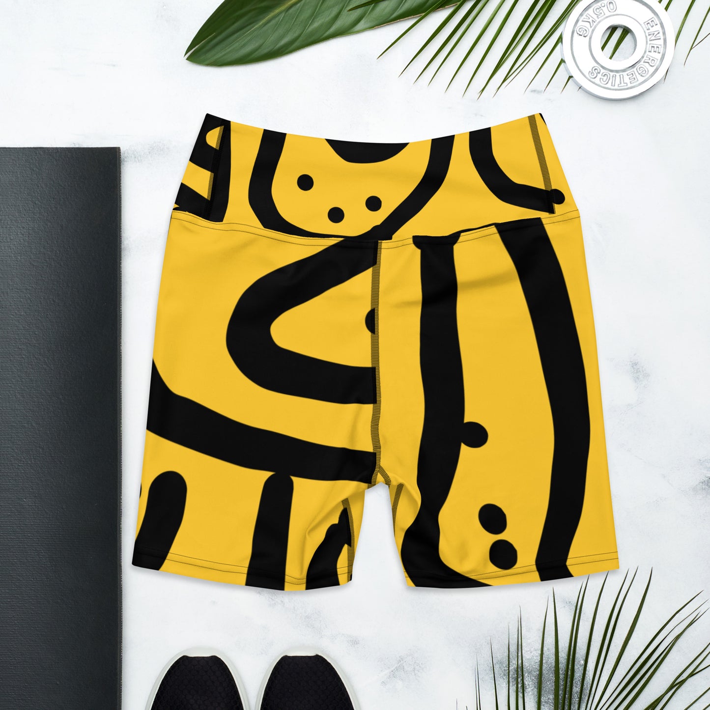 Bespoke Print II Yellow and Black Yoga Shorts