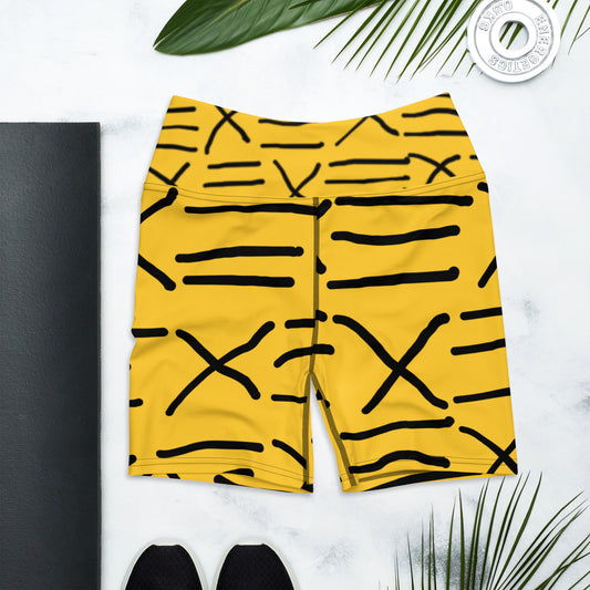 Mud Cloth Inspired Print - Yellow - Yoga Shorts