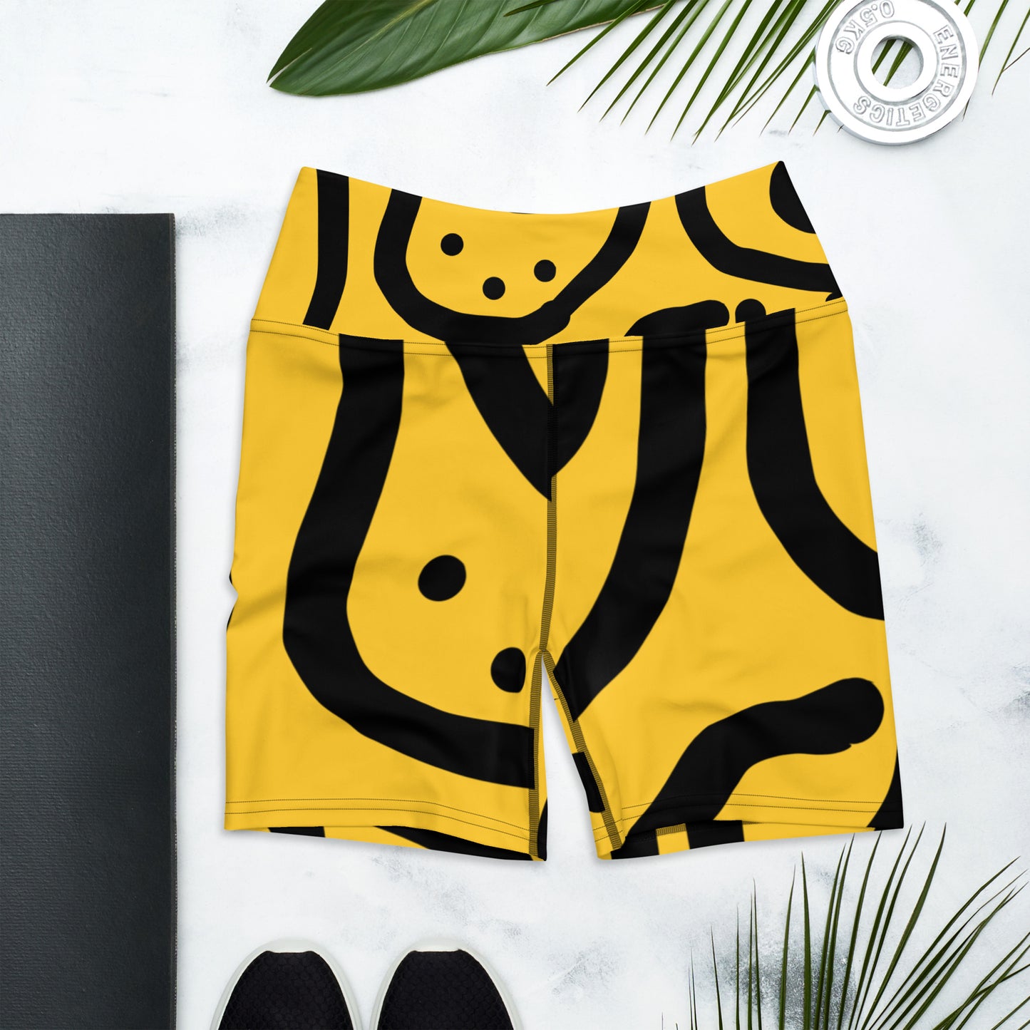 Bespoke Print II Yellow and Black Yoga Shorts