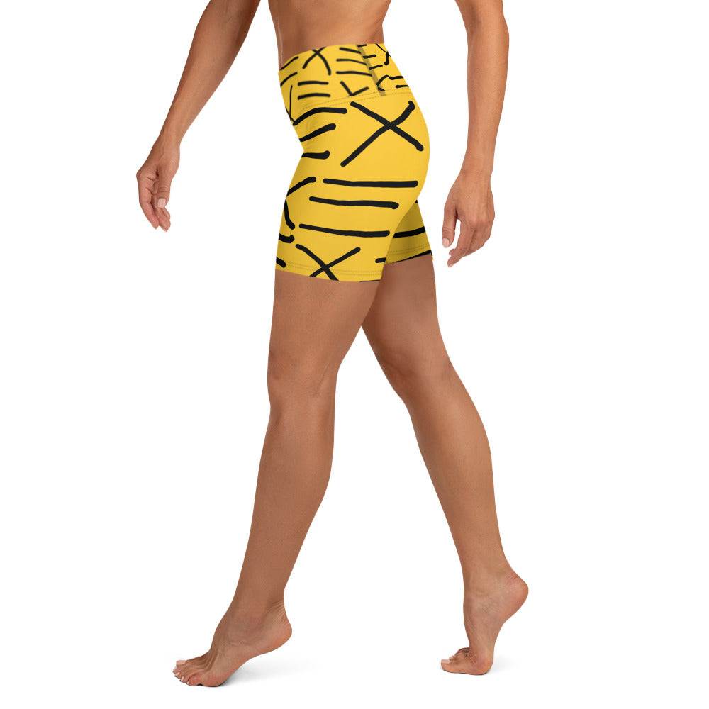 Mud Cloth Inspired Print - Yellow - Yoga Shorts