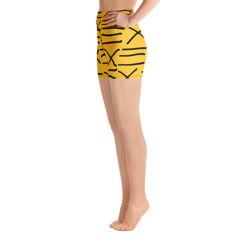 Mud Cloth Inspired Print - Yellow - Yoga Shorts