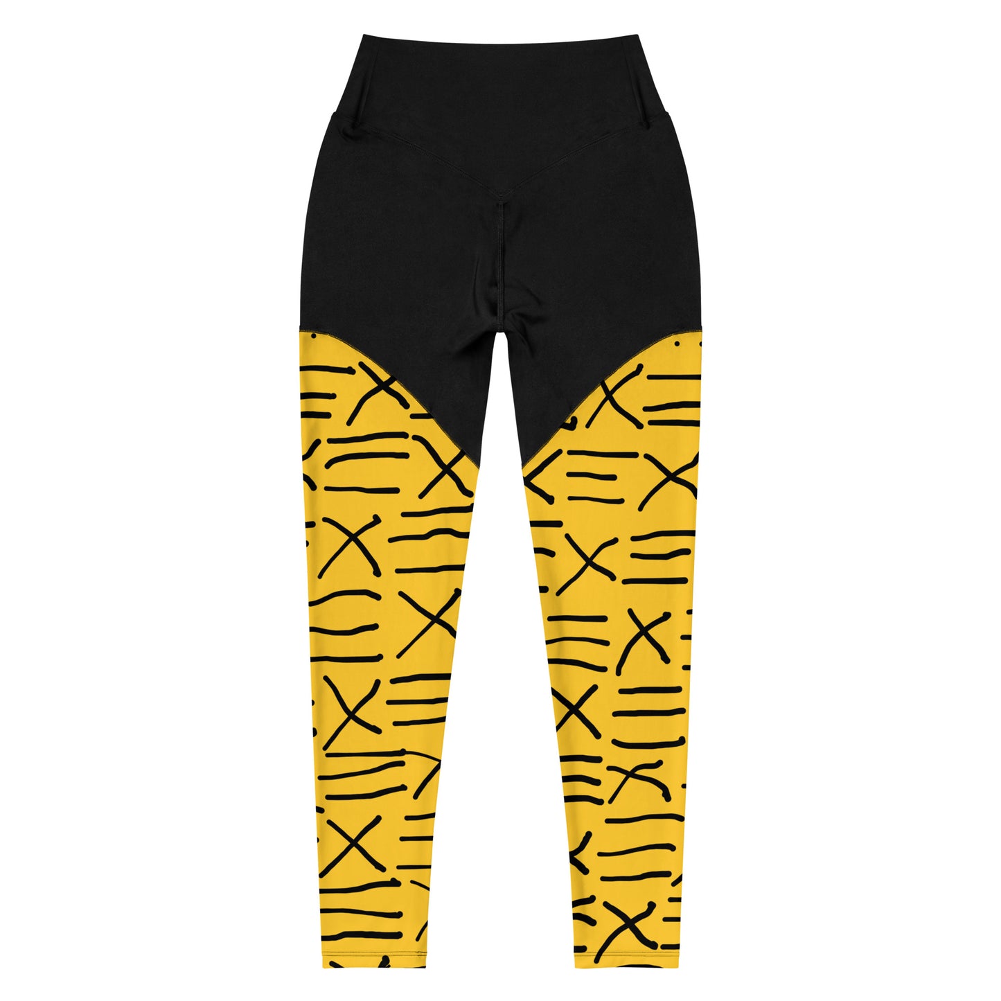 Mud Cloth Inspired Print - Yellow - Sports Leggings