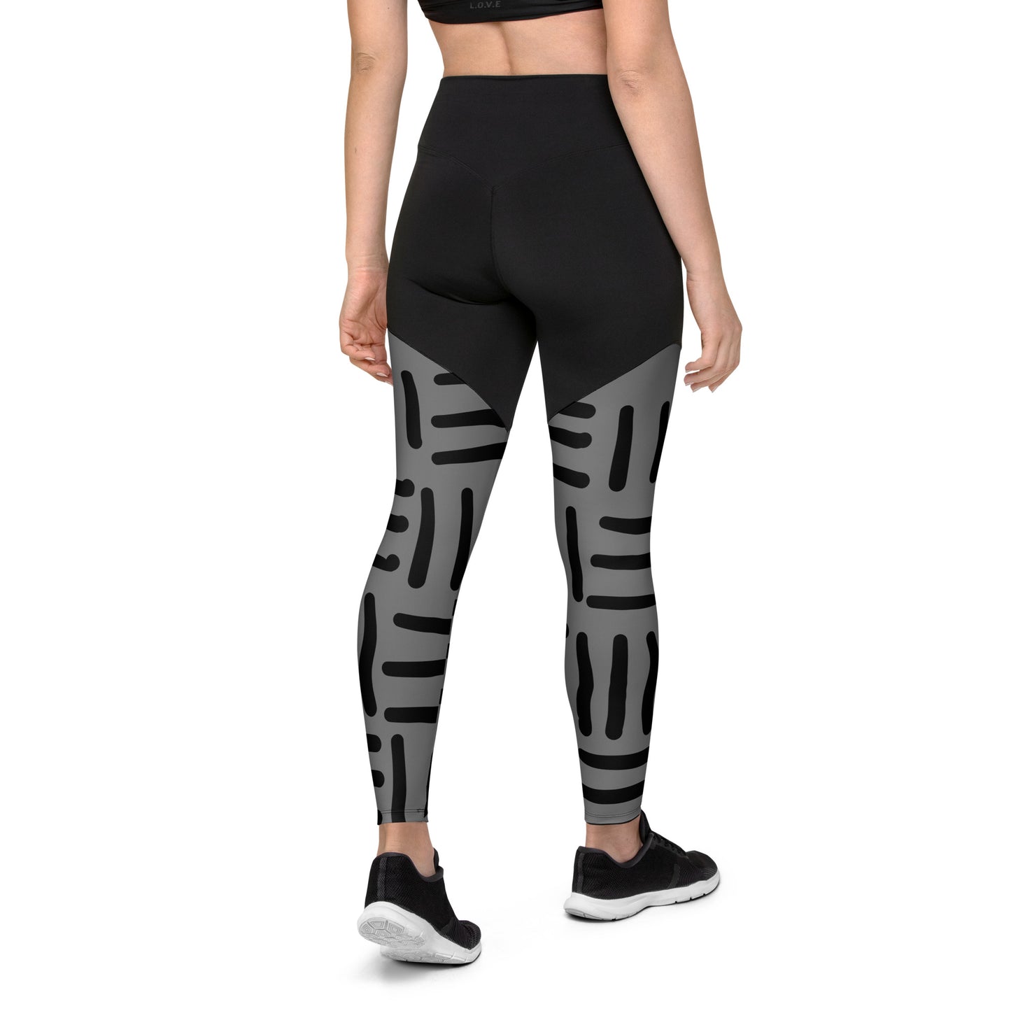 Mud Cloth Inspired Prints II - Grey and Black - Sports Leggings