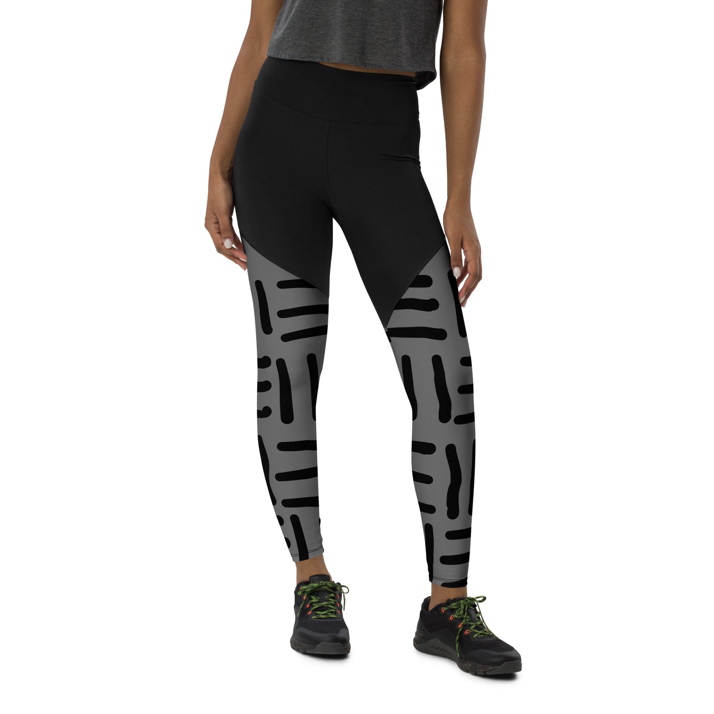 Mud Cloth Inspired Prints II - Grey and Black - Sports Leggings