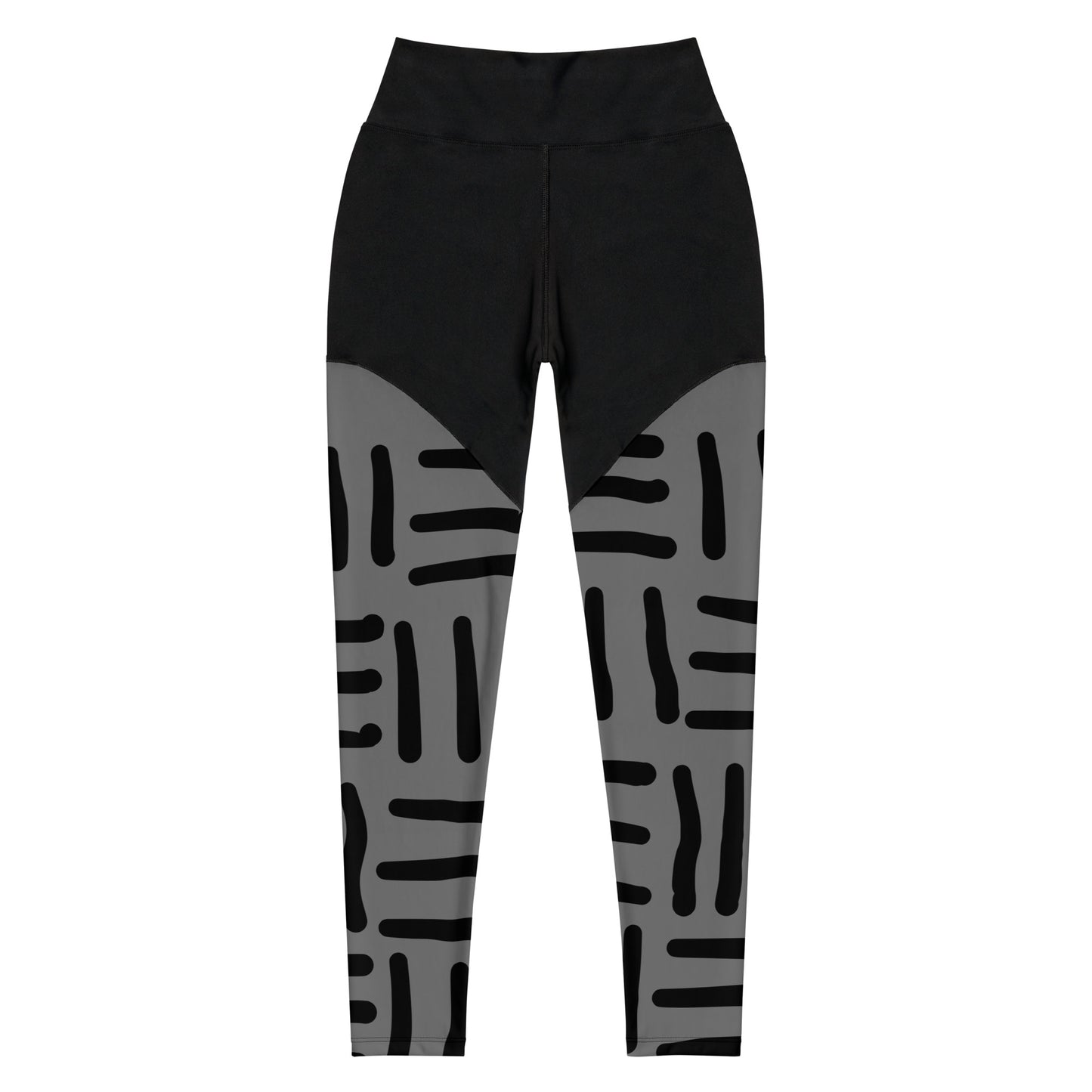 Mud Cloth Inspired Prints II - Grey and Black - Sports Leggings