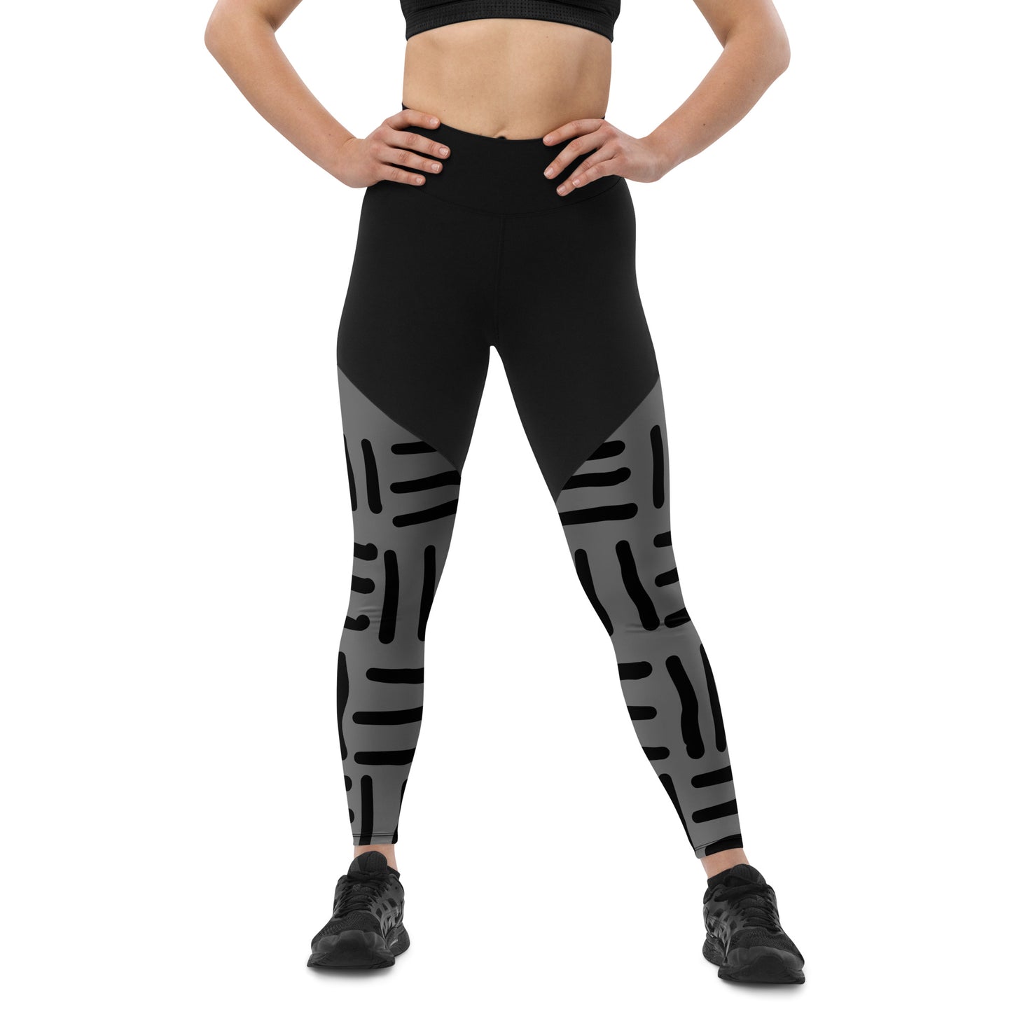 Mud Cloth Inspired Prints II - Grey and Black - Sports Leggings