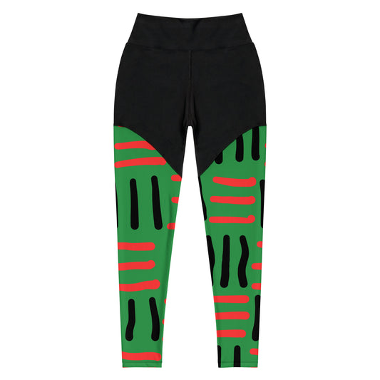 Bespoke Print II - JUNETEENTH - Black - Green - Red -Sports Leggings