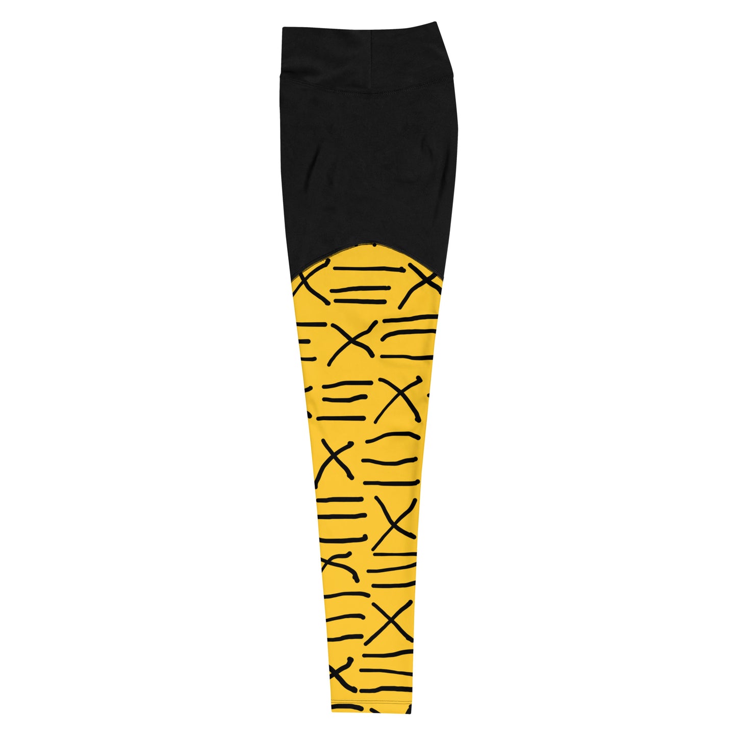 Mud Cloth Inspired Print - Yellow - Sports Leggings