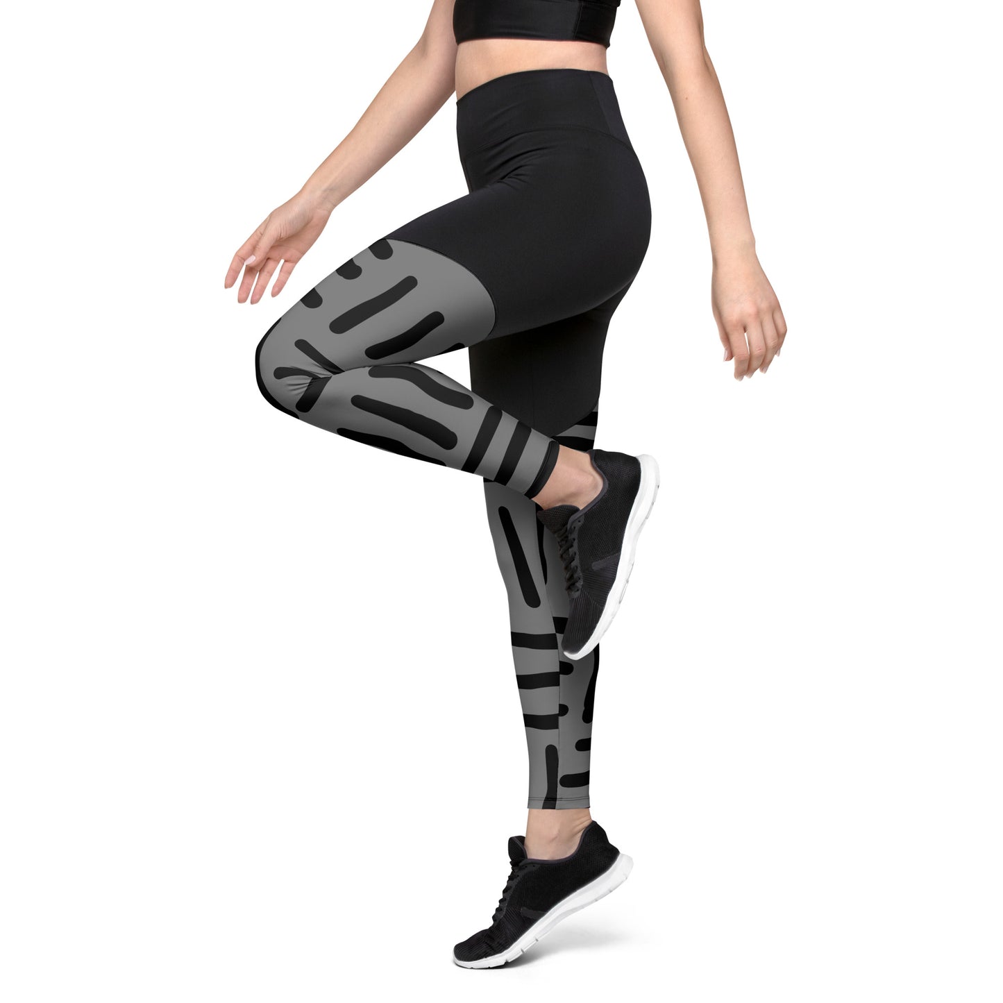 Mud Cloth Inspired Prints II - Grey and Black - Sports Leggings