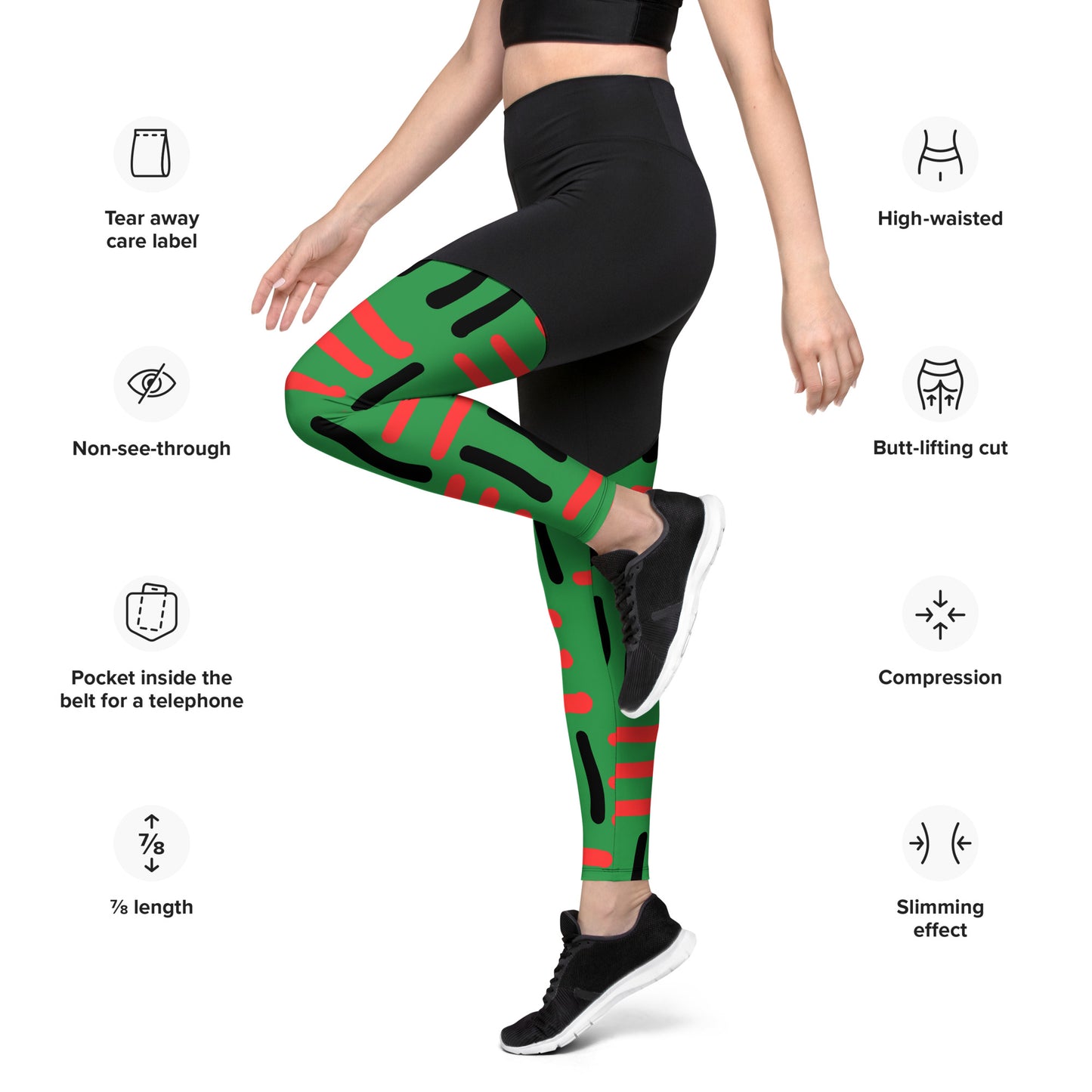 Bespoke Print II - JUNETEENTH - Black - Green - Red -Sports Leggings