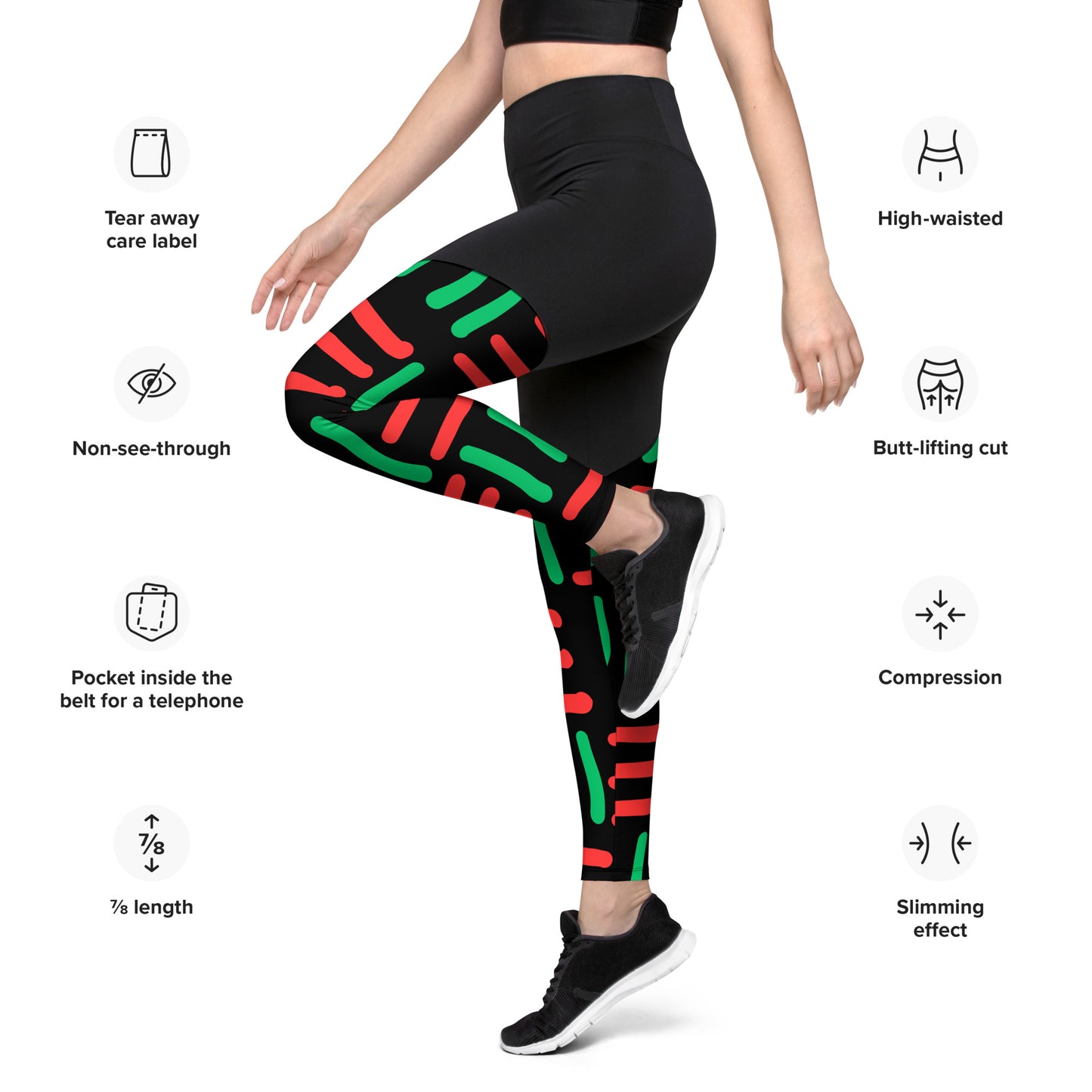 JUNETEENTH - Bespoke Prints II - Black, Red, Green - Sports Leggings