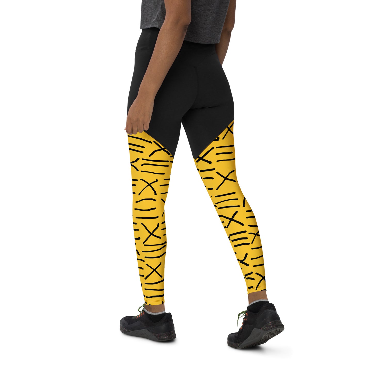 Mud Cloth Inspired Print - Yellow - Sports Leggings