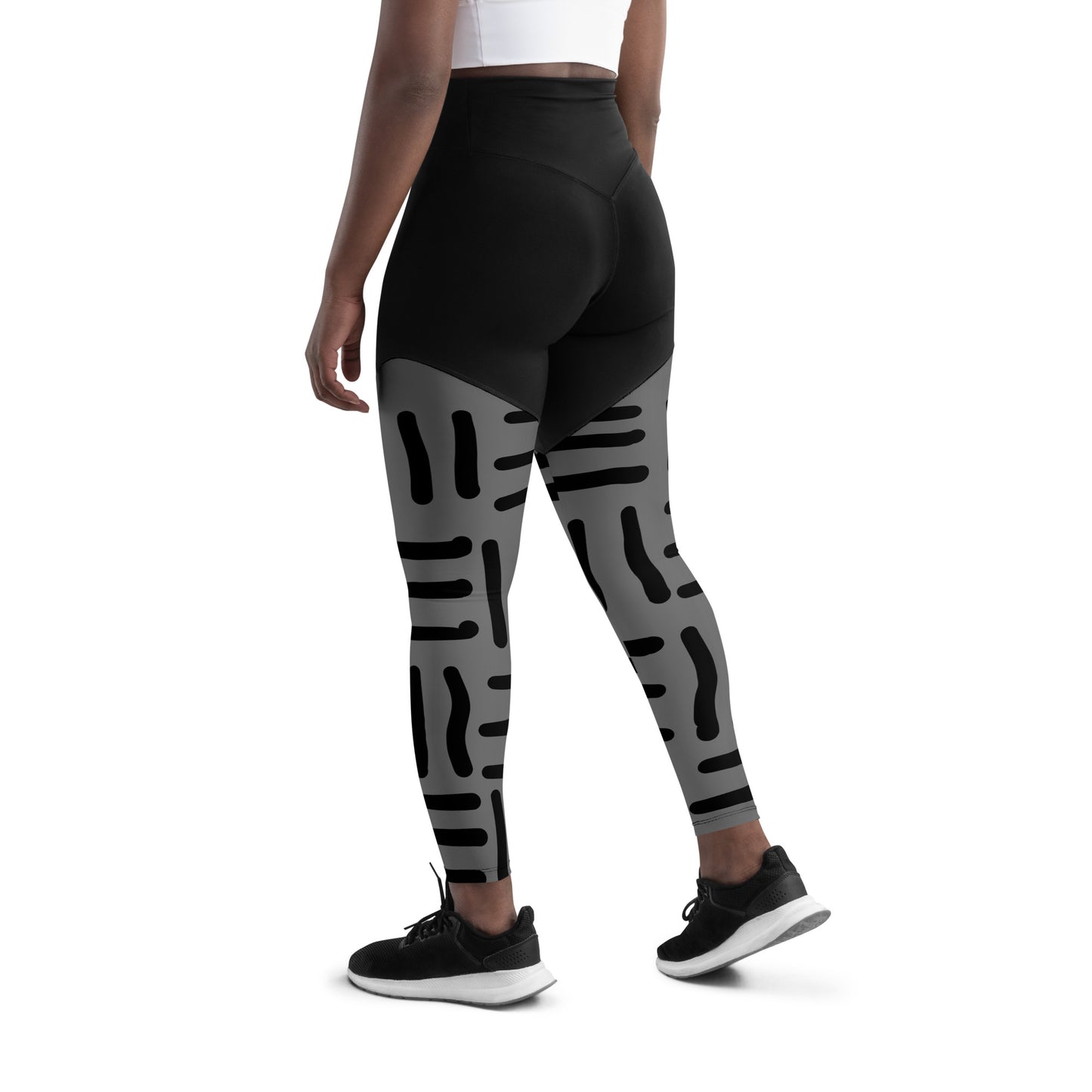 Mud Cloth Inspired Prints II - Grey and Black - Sports Leggings