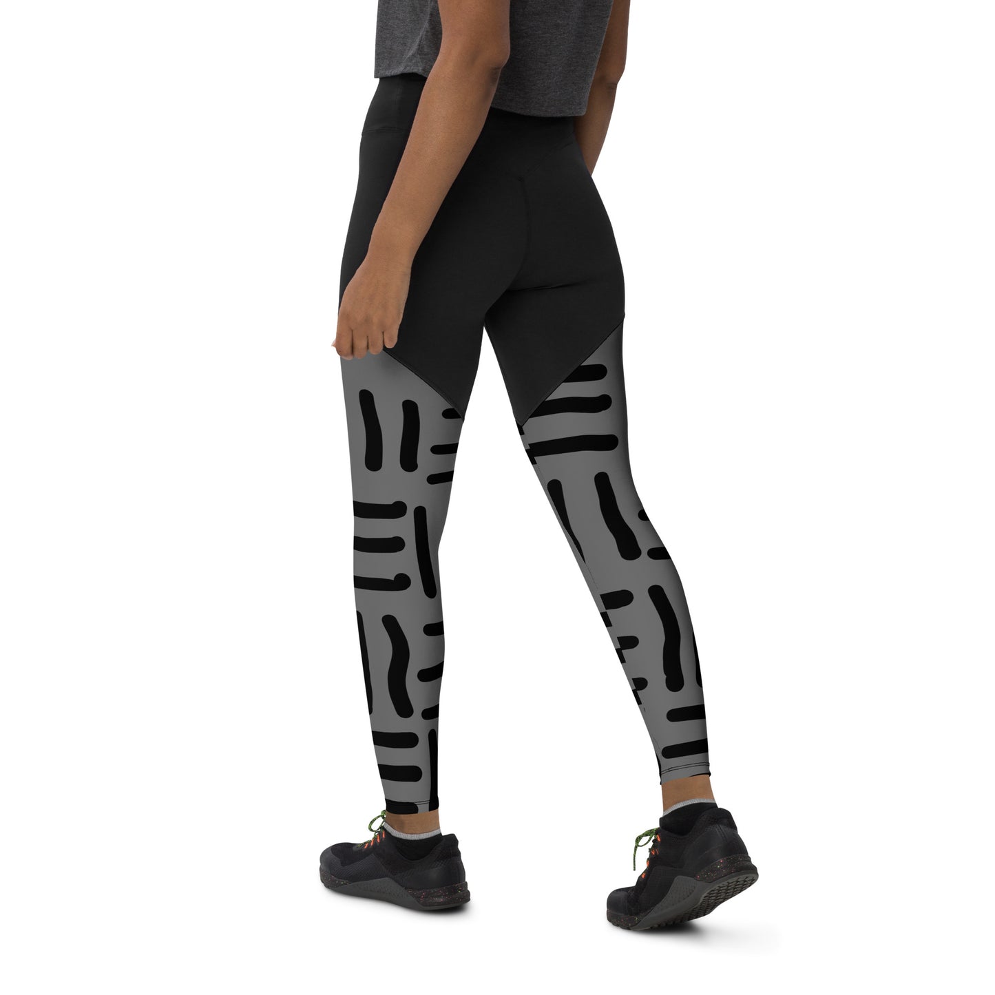 Mud Cloth Inspired Prints II - Grey and Black - Sports Leggings