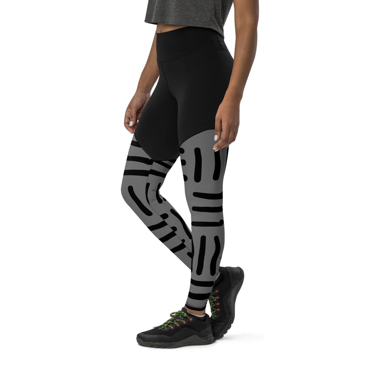 Mud Cloth Inspired Prints II - Grey and Black - Sports Leggings