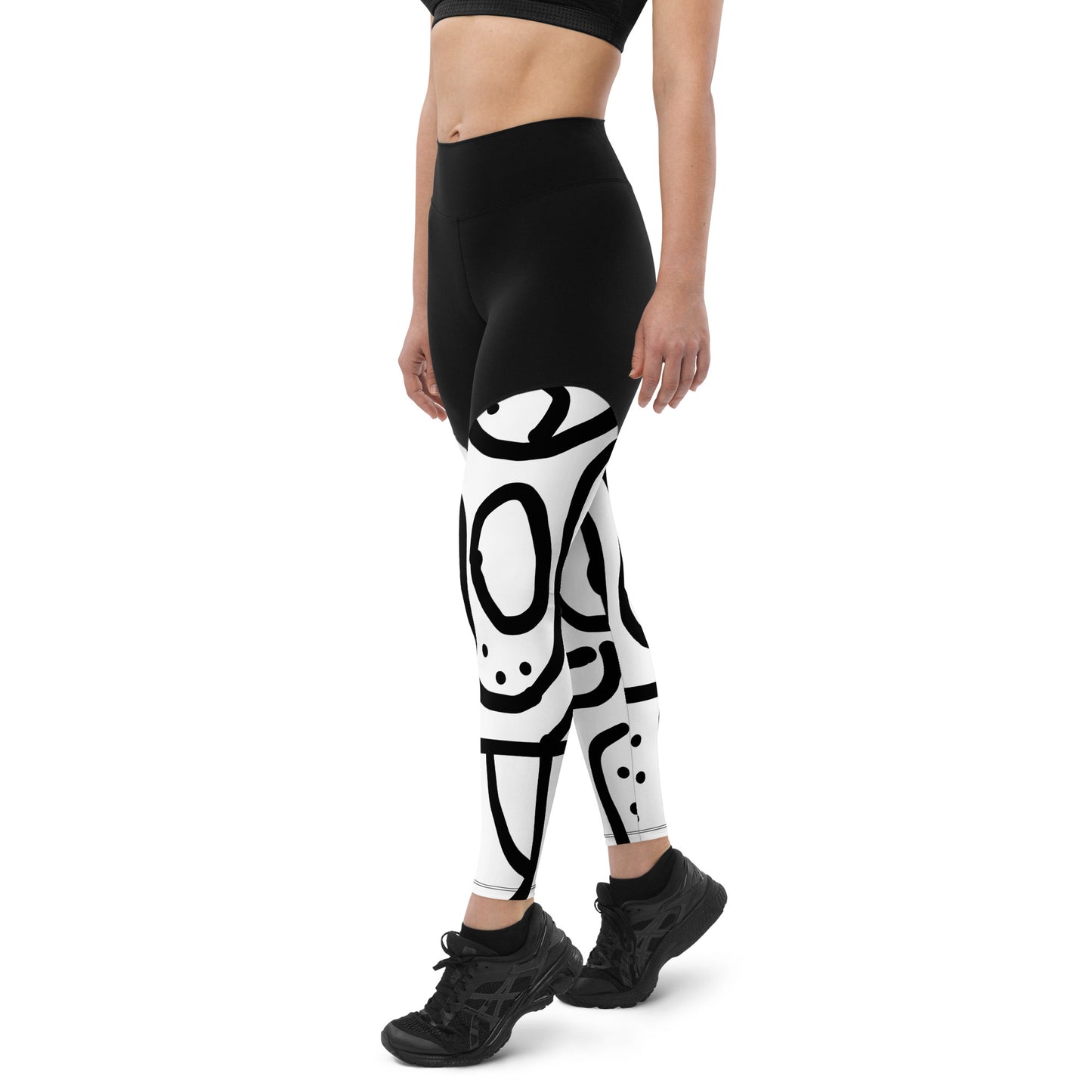 Bantu Print - Black and Blue Sports Leggings