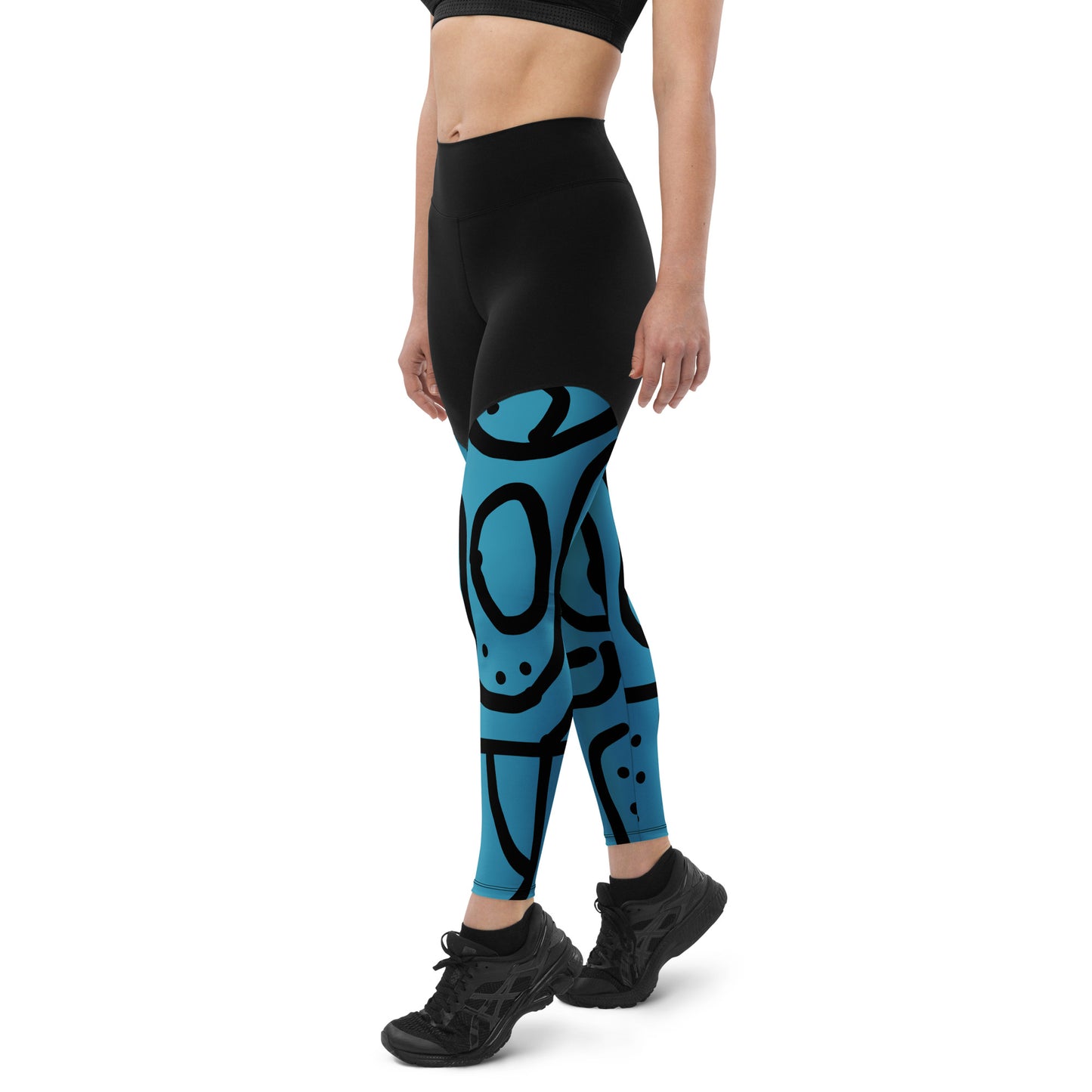 Bantu Print -Blue and Black -Sports Leggings