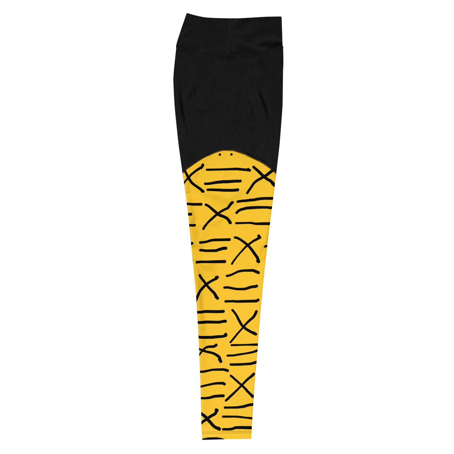 Mud Cloth Inspired Print - Yellow - Sports Leggings