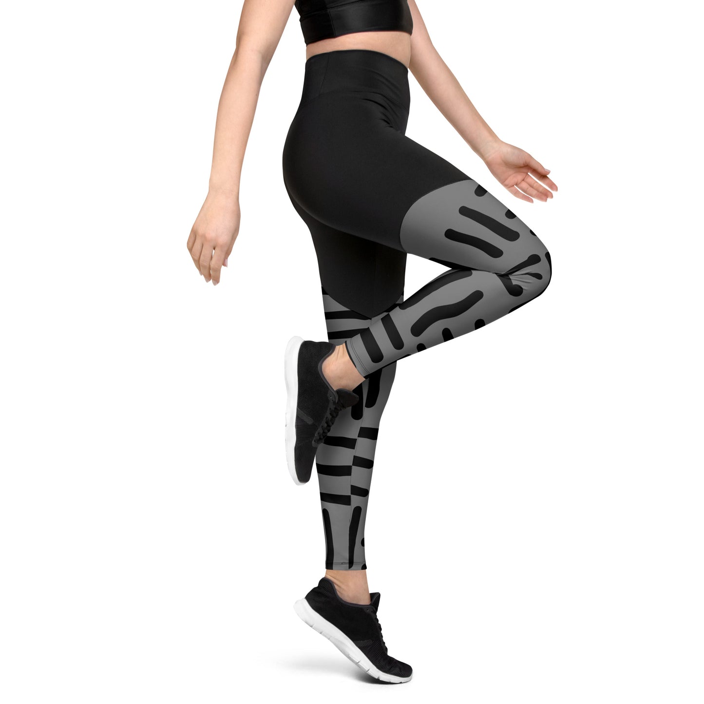 Mud Cloth Inspired Prints II - Grey and Black - Sports Leggings