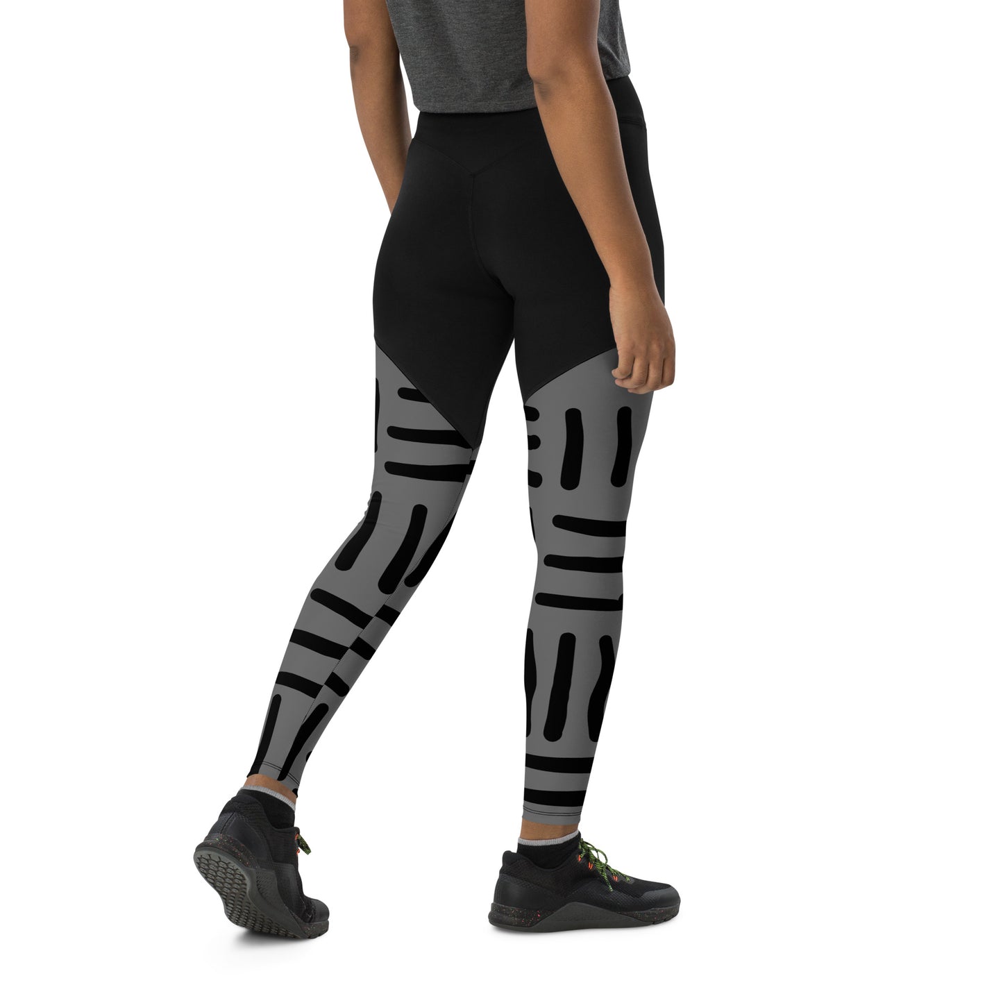 Mud Cloth Inspired Prints II - Grey and Black - Sports Leggings