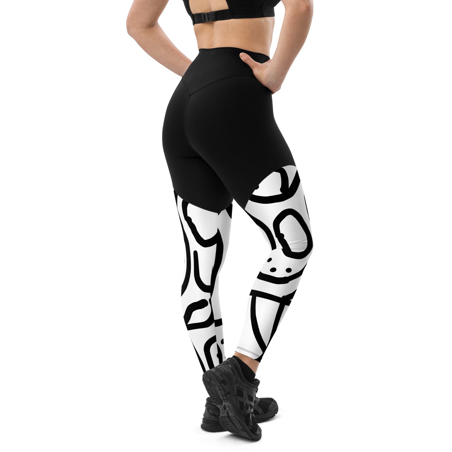 Bantu Print - Black and Blue Sports Leggings