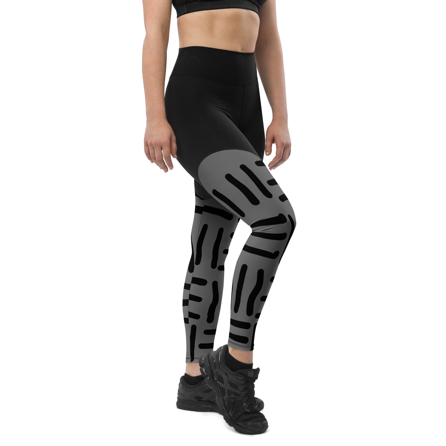 Mud Cloth Inspired Prints II - Grey and Black - Sports Leggings