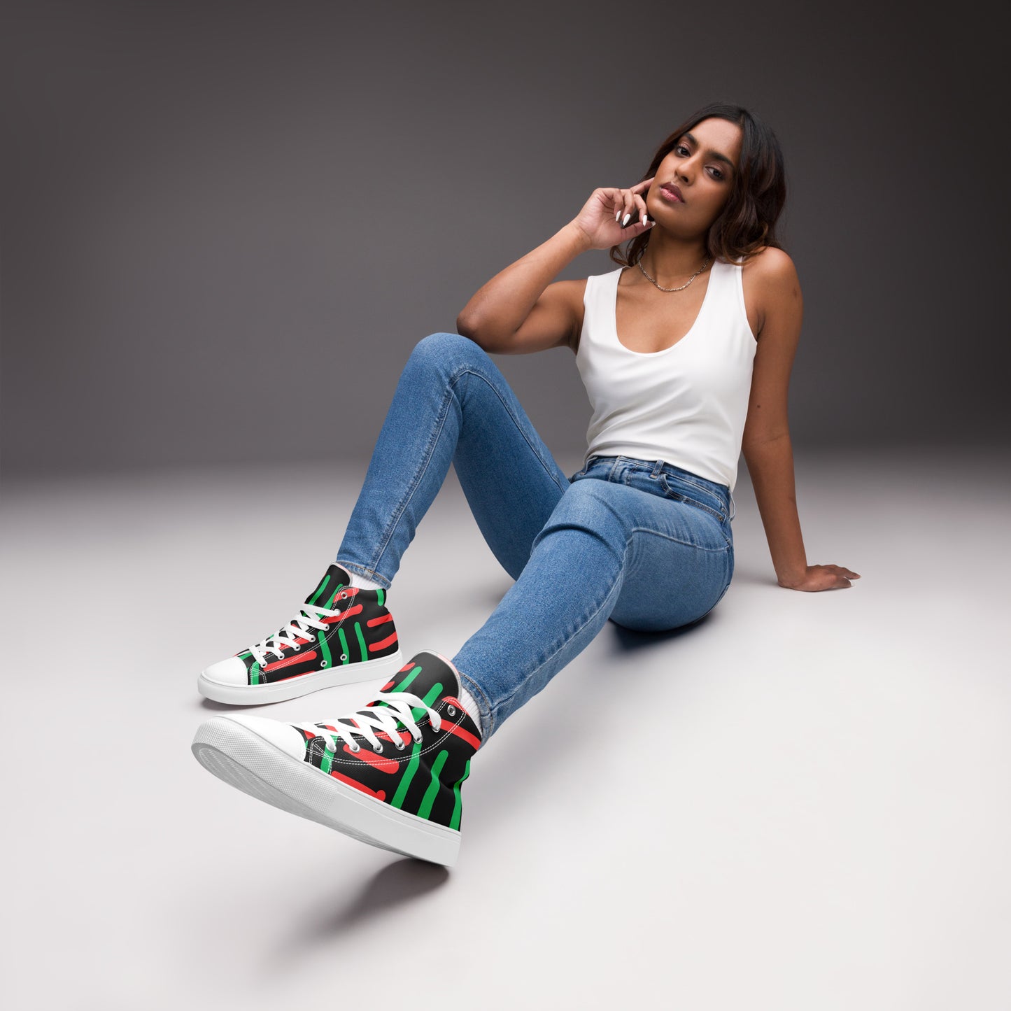 JUNETEENTH - BESPOKE PRINT II - BLACK, RED, GREEN - Women’s high top canvas shoes