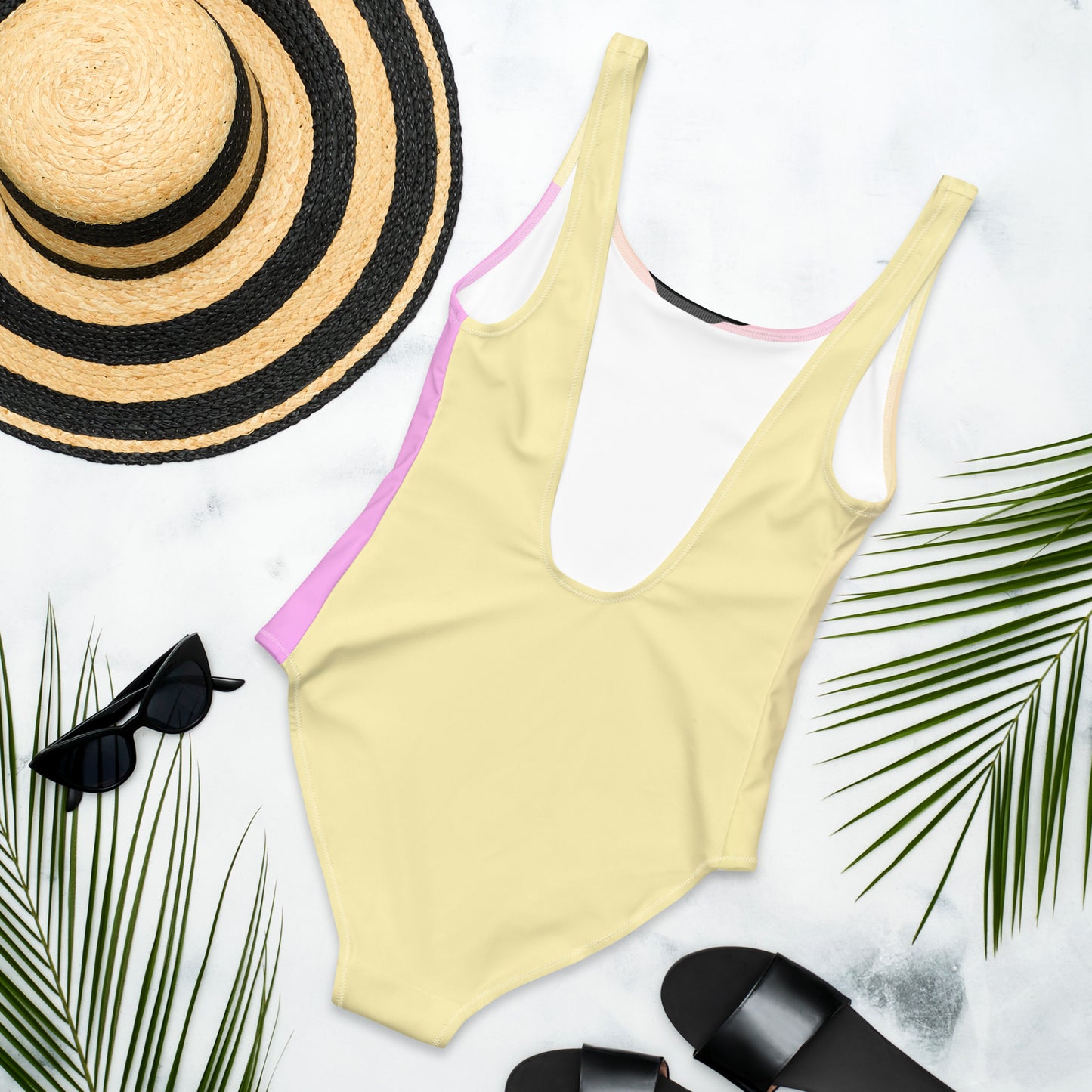 Bonze Lady One-Piece Swimsuit - Yellow and Pink