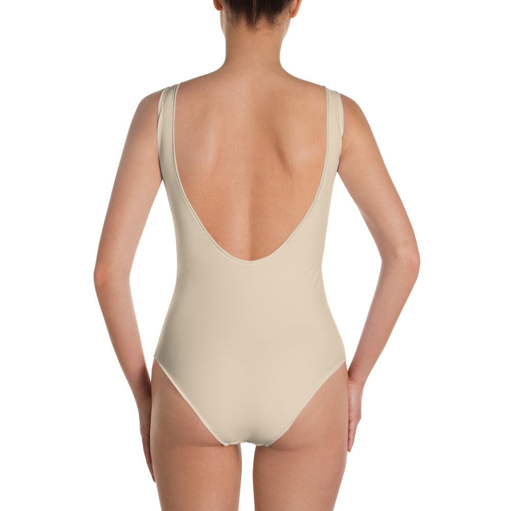 Bronze Lady - One-Piece Swimsuit - Tan and White