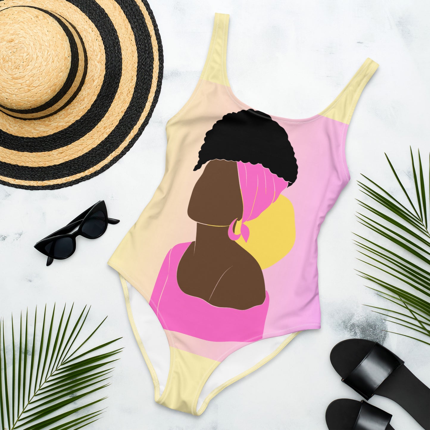 Bonze Lady One-Piece Swimsuit - Yellow and Pink