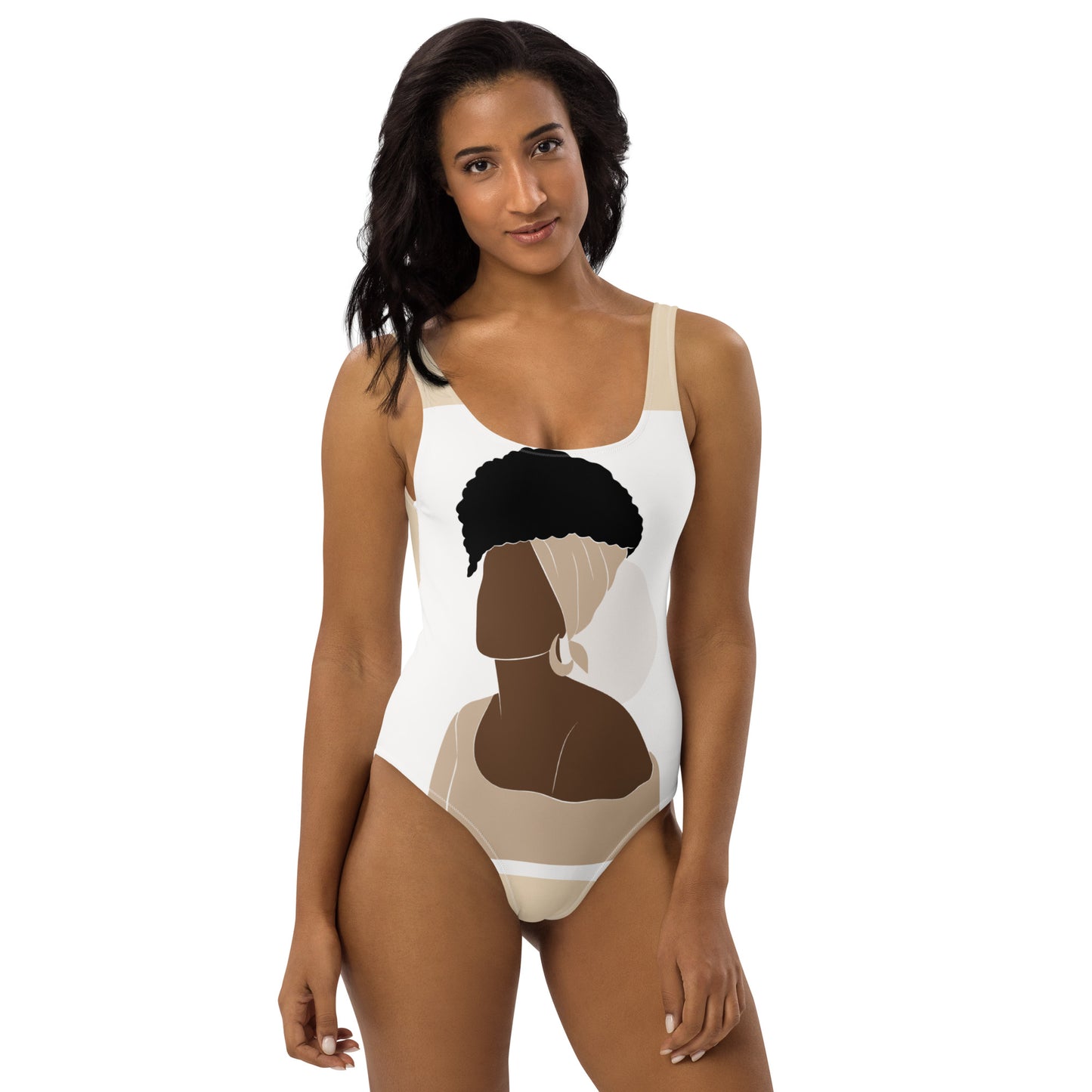 Bronze Lady - One-Piece Swimsuit - Tan and White