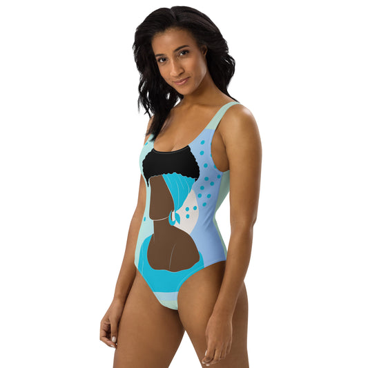 Bronze Lady - Blue and Turquoise- One-Piece Swimsuit