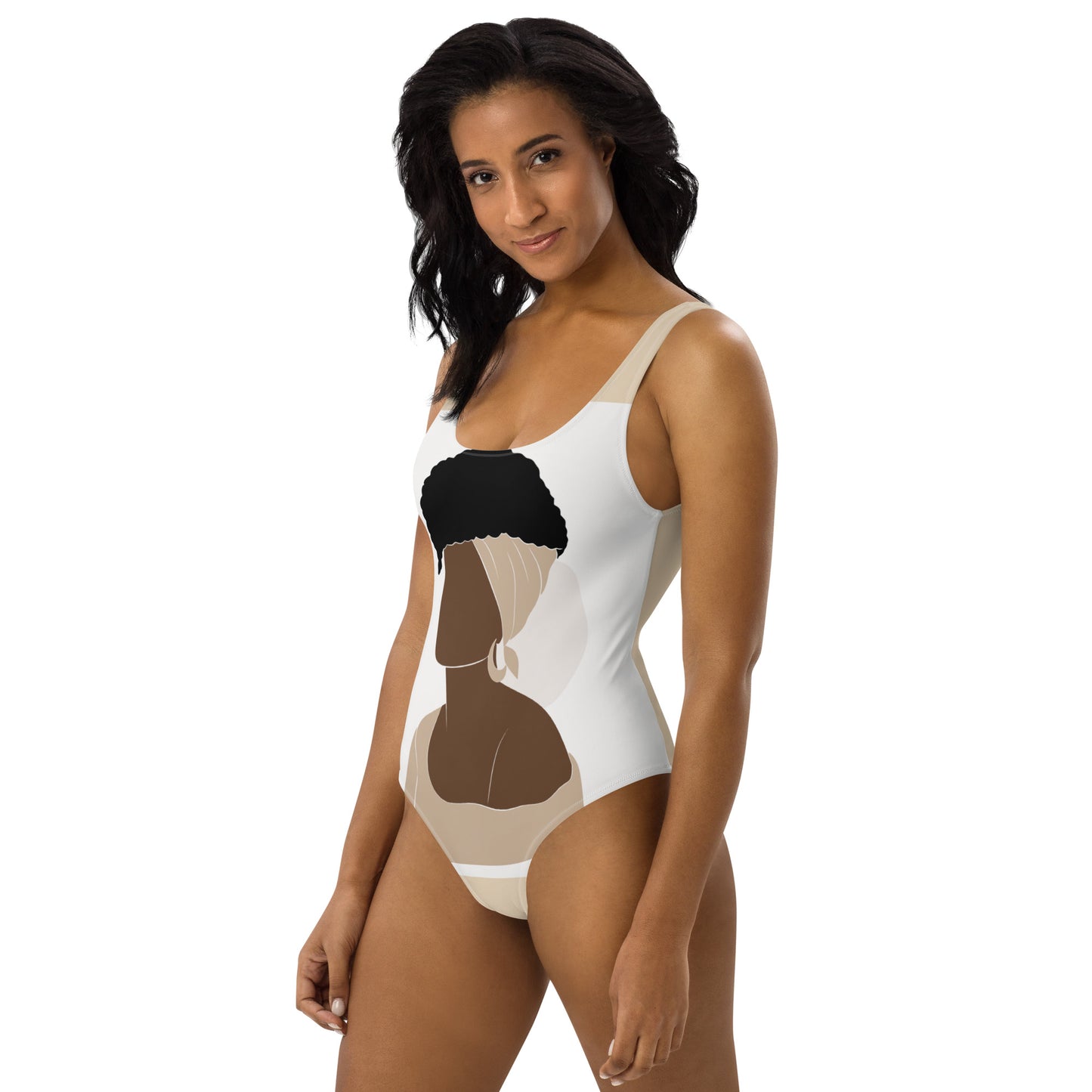 Bronze Lady - One-Piece Swimsuit - Tan and White