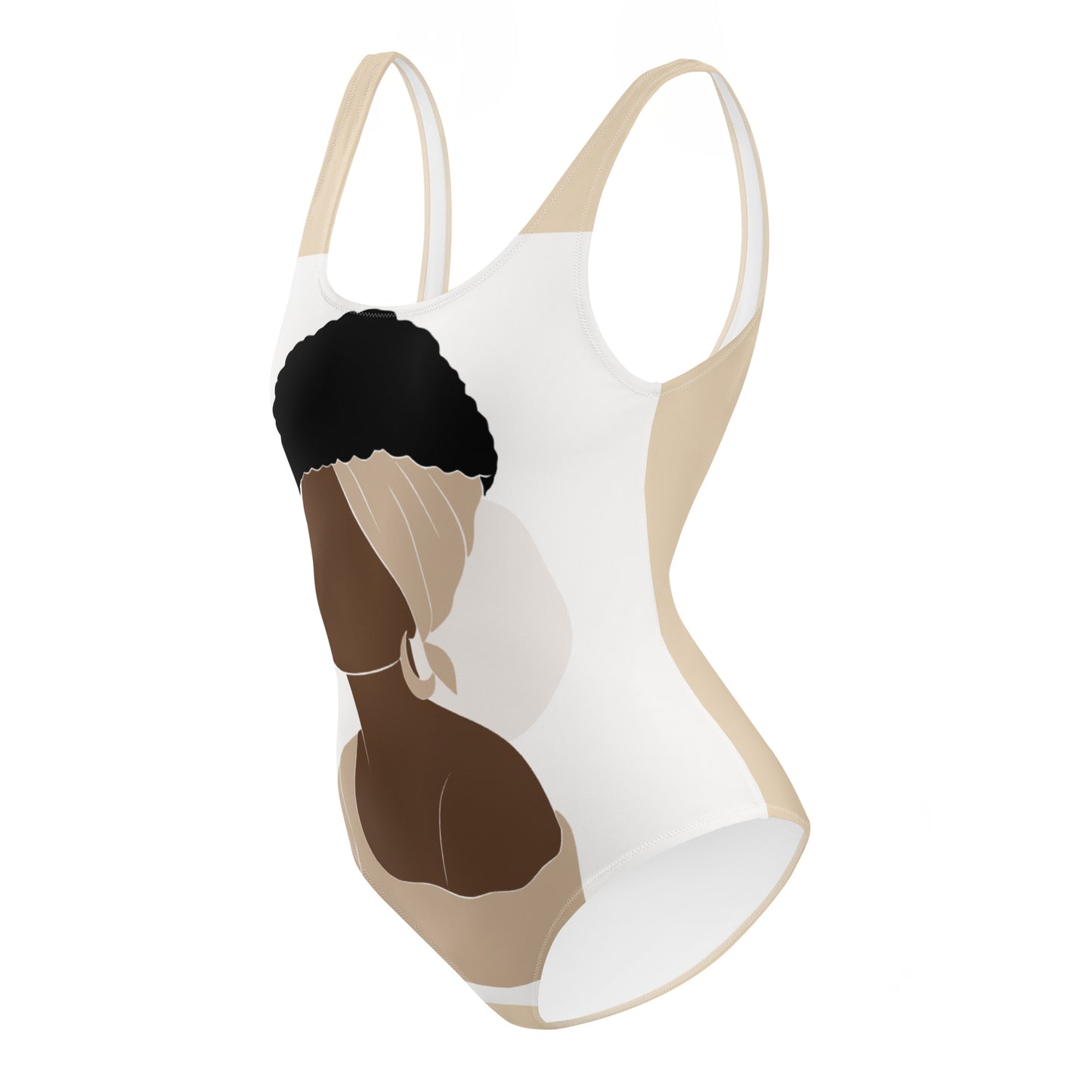 Bronze Lady - One-Piece Swimsuit - Tan and White