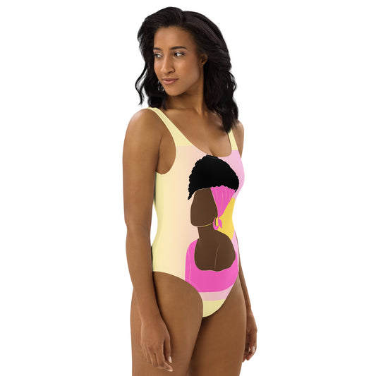 Bonze Lady One-Piece Swimsuit - Yellow and Pink