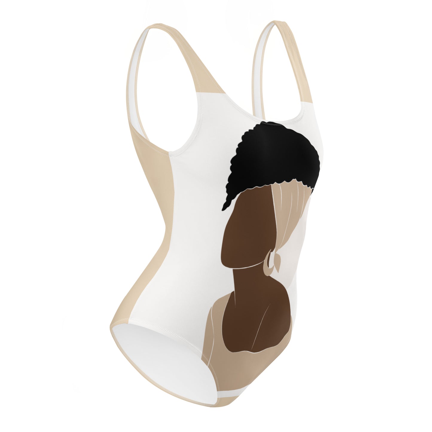 Bronze Lady - One-Piece Swimsuit - Tan and White