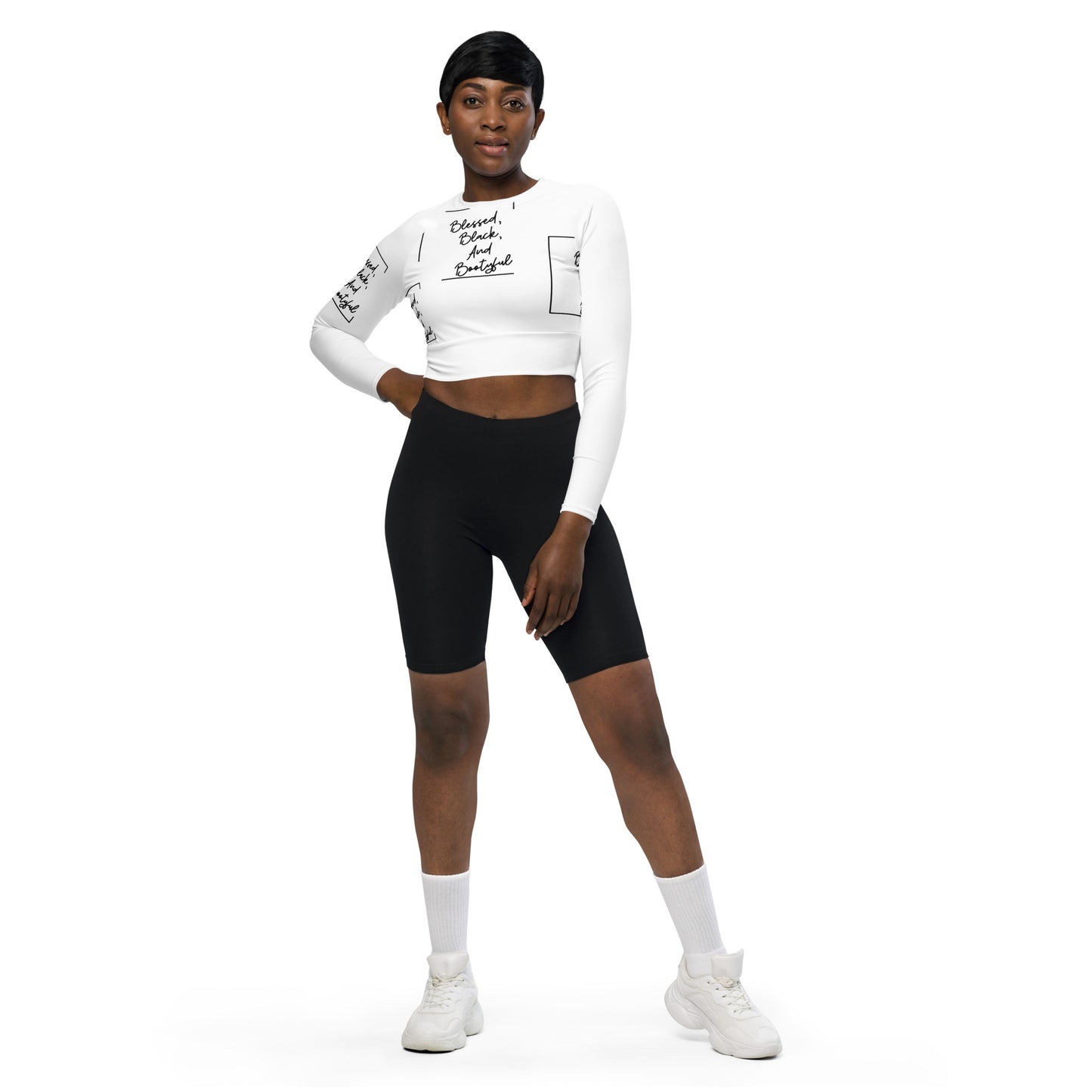 Blessed, Black and Bootyful - Recycled long-sleeve crop top